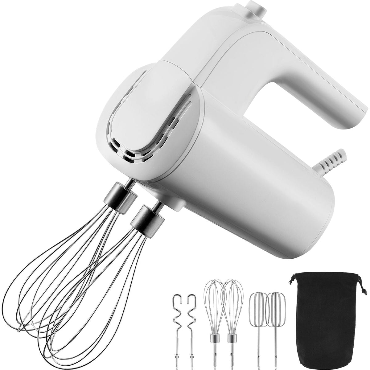 Digital Electric Hand Mixer, 5-Speed, 200W Portable Electric Handheld Mixer, with Turbo Boost Beaters Dough Hooks Whisk Storage Bag, Baking Supplies for Whipping Mixing Egg Cookie Cake Cream