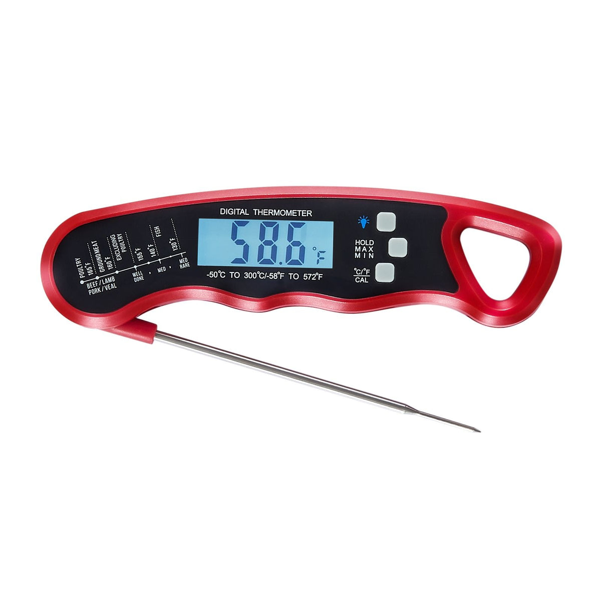 Digital Grill Thermometer, 1 F High-precision thermometer for Grill and Cooking, -58-572 F Measuring Range, IP65 Waterproof 3s measure, 180 degree Foldable Probe with Backlight & Back Magnetic
