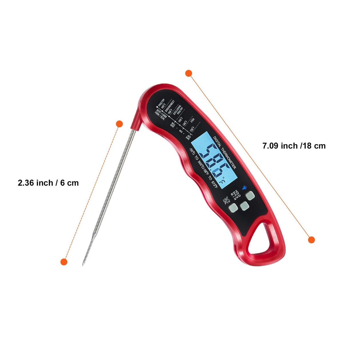Digital Grill Thermometer, 1 F High-precision thermometer for Grill and Cooking, -58-572 F Measuring Range, IP65 Waterproof 3s measure, 180 degree Foldable Probe with Backlight & Back Magnetic