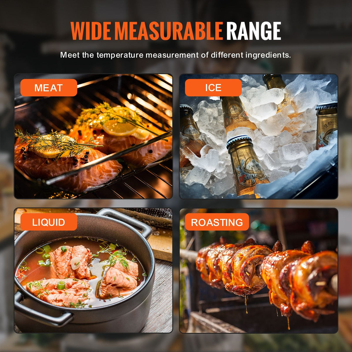 Digital Grill Thermometer, 1 F High-precision thermometer for Grill and Cooking, -58-572 F Measuring Range, IP65 Waterproof 3s measure, 180 degree Foldable Probe with Backlight & Back Magnetic