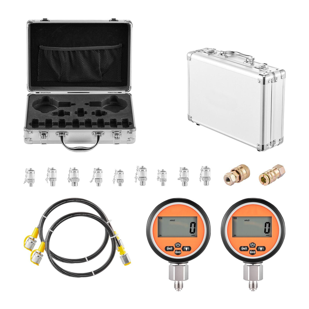Digital Hydraulic Pressure Test Coupling Kit, 10000 PSI Pressure Gauge Manometer Tester with 2 Gauges, 9 Test Couplings, 2 Quick-Release Couplers, 2 Hoses for Excavator Construction Machinery