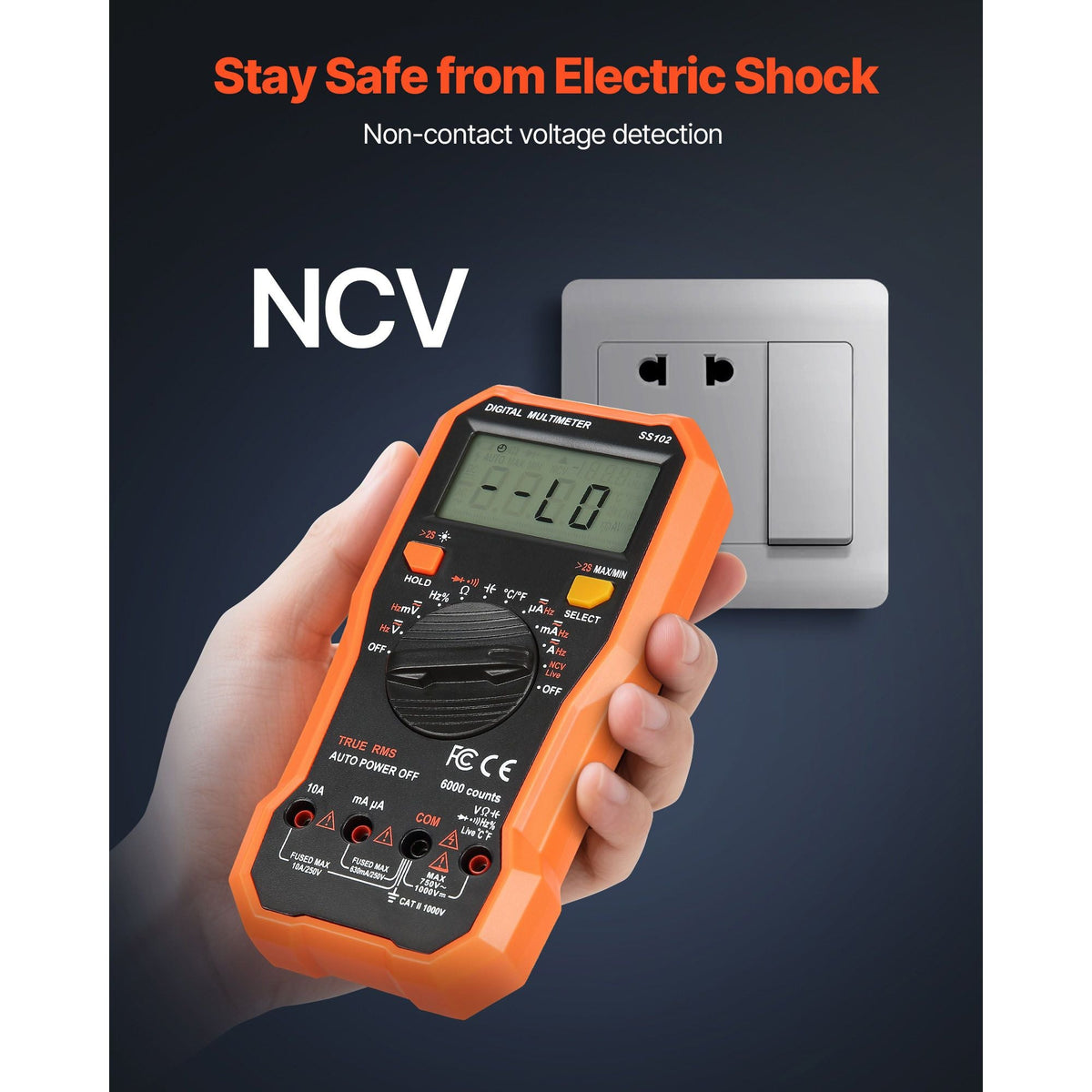 Digital Multimeter, 6000-Count TRMS DC/AC Voltmeter Current Tester, Professional NCV Multimeter for Current Voltage Resistance Capacitance Duty-Cycle Tempetature Diodes Continuity Live Wire Test