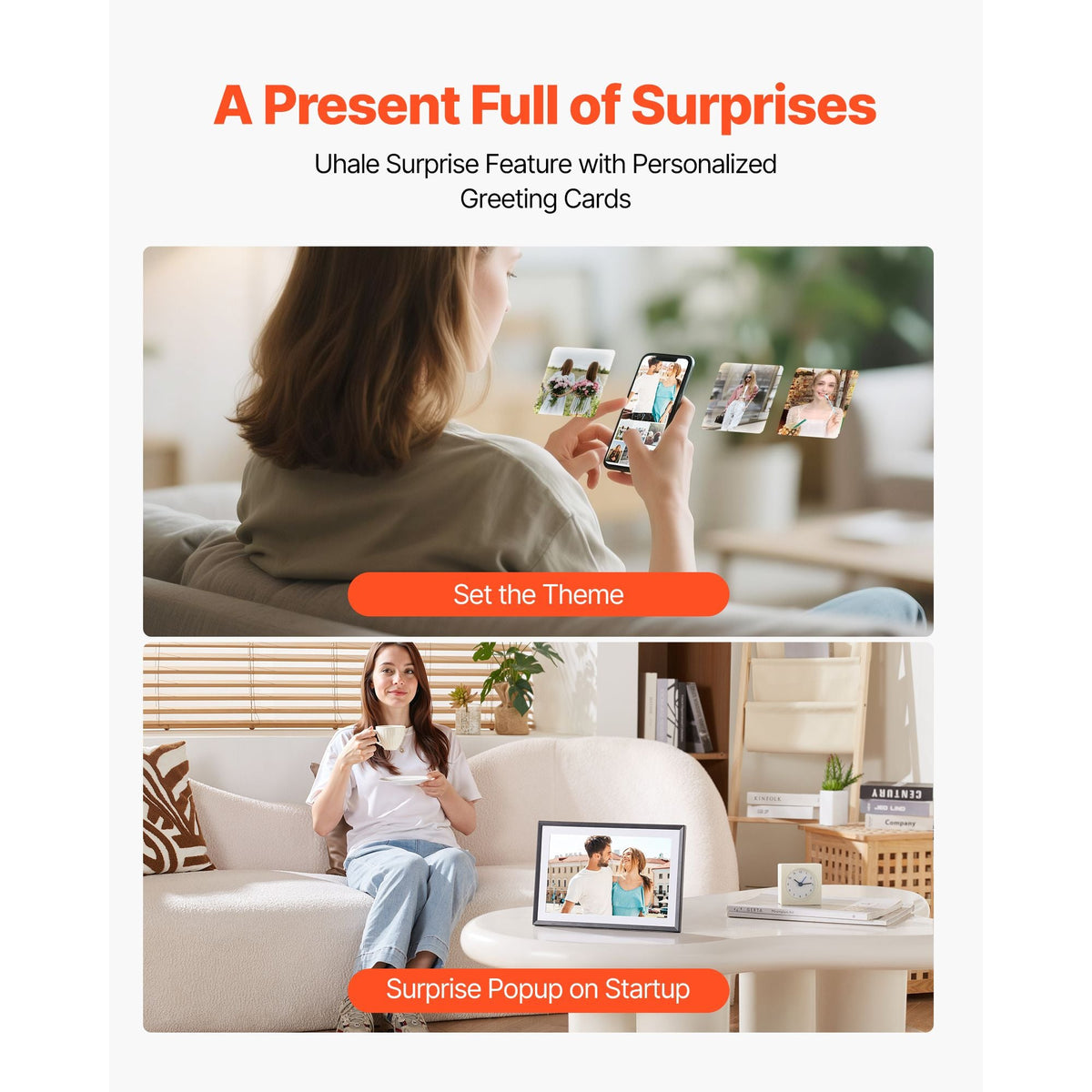 Digital Picture Frame 10.1 Inch, 1280x800 HD IPS Touch Screen Electronic Photo Frame, 32GB Memory, Auto-Rotate Portrait and Landscape, Share Photos/Videos Instantly via App, for Parents Friends