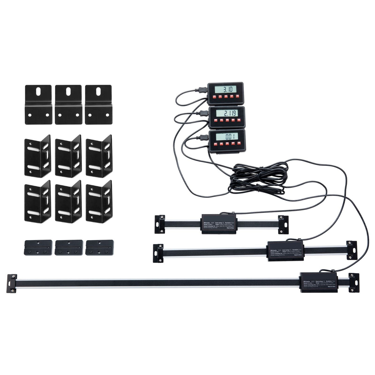 Digital Readout, 6'' & 12'' & 24'', Linear Scale 3 Axis DRO Display Kit with L-Shaped Brackets Z-Shaped Brackets Thickened Plates Screws Button Cells
