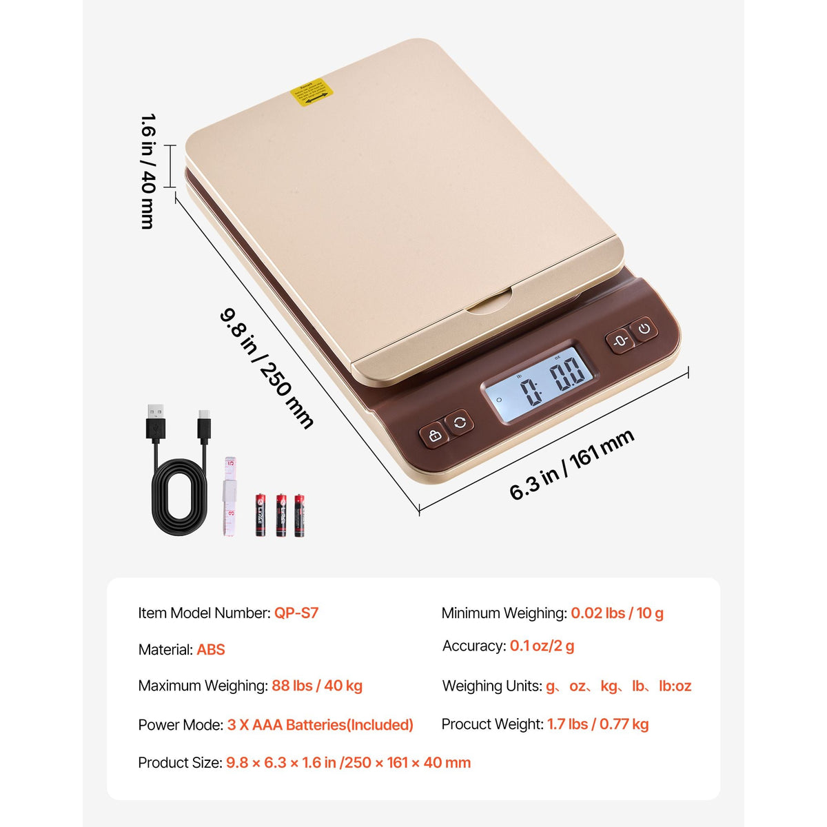 Digital Shipping Postal Scale, 0.1 oz High Accuracy, 88 lbs Postal Scale with Hold/Tare/Auto-off Function, Flip Holder Design & Easy Calibration, Fit for Home and Office Use, Battery Included
