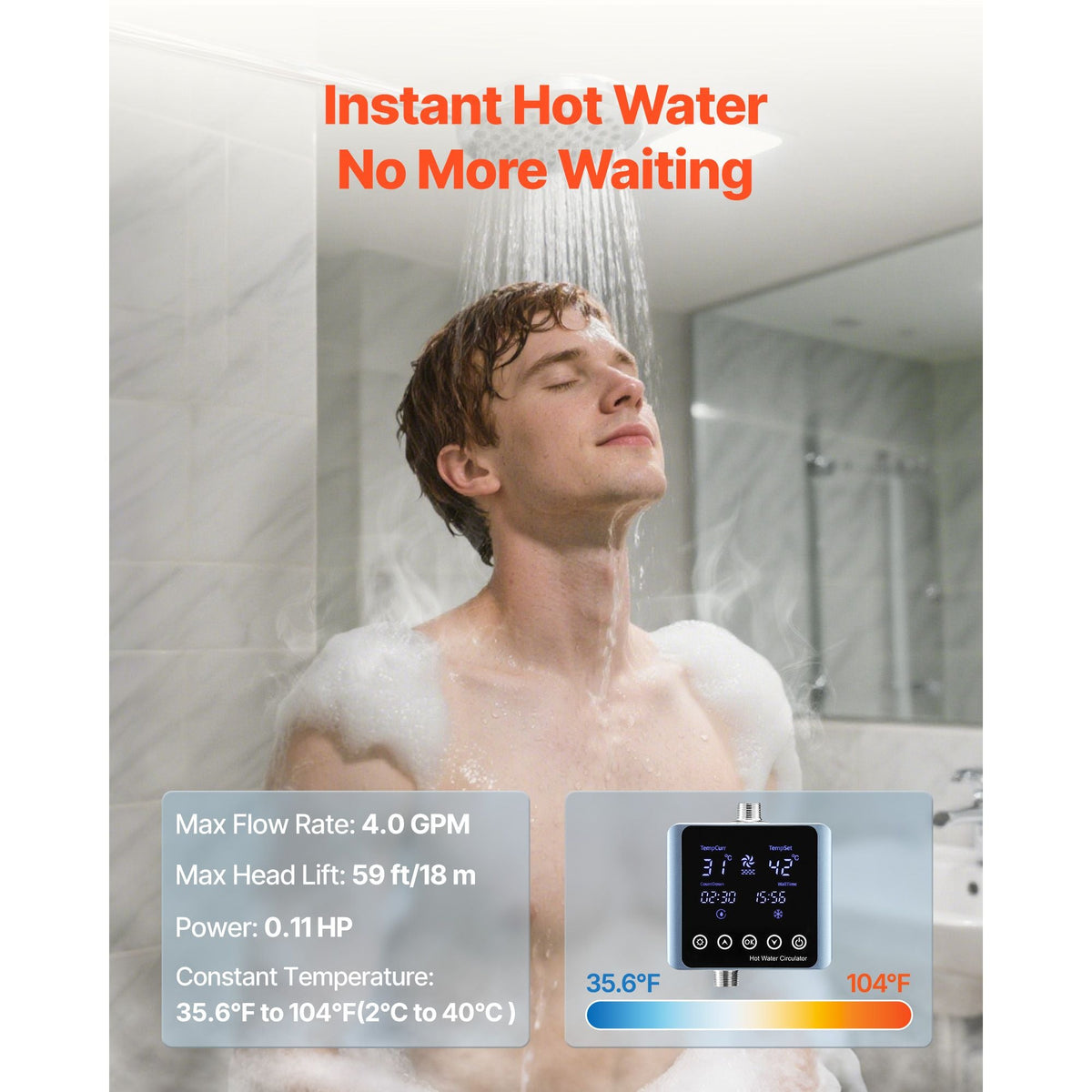Digital Smart Instant Hot Water Recirculating Pump Kit, with Built-in Thermostat, Timer, Digital Screen, Under Sink Recirculation Circulation Circulator Pump System, for House Water Heaters
