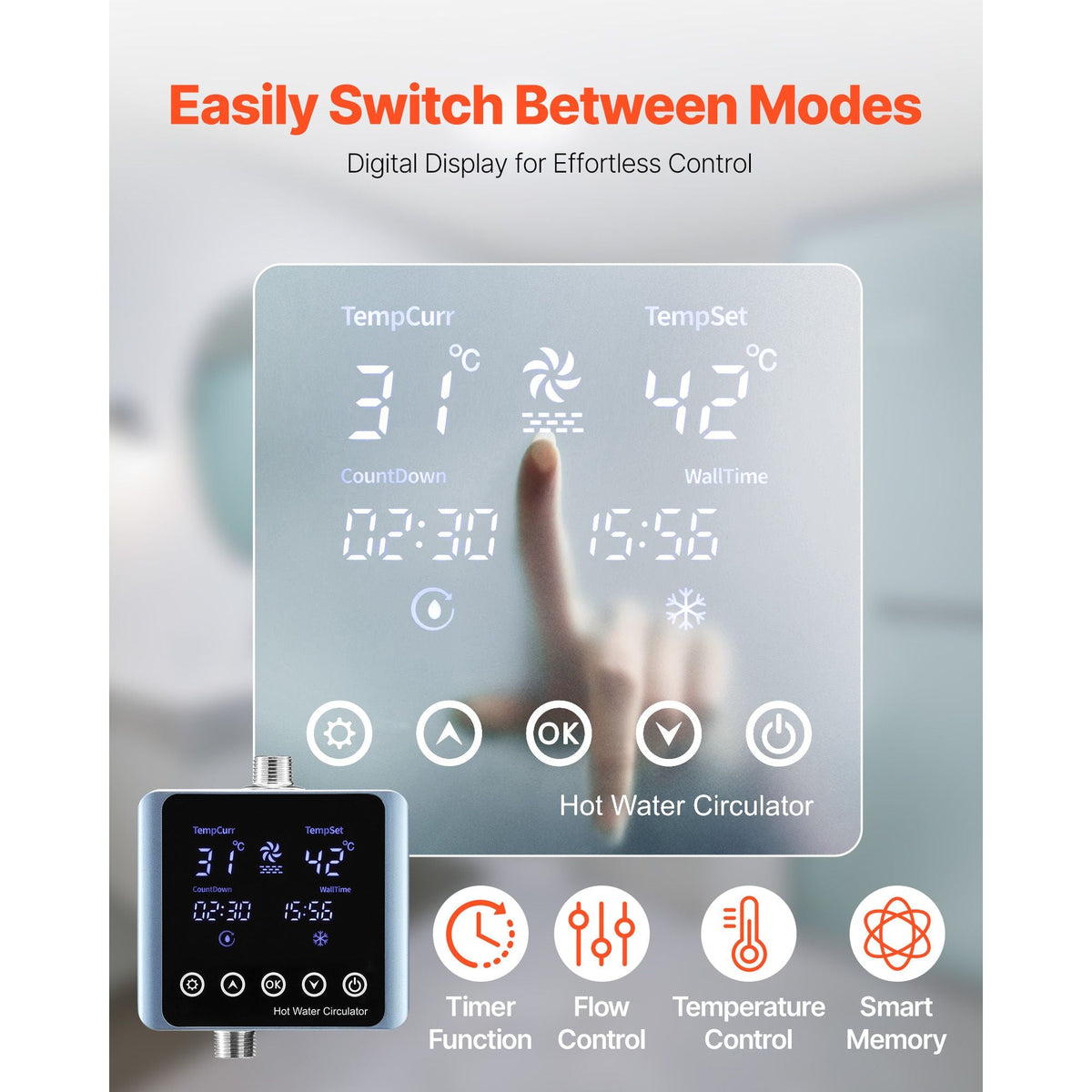Digital Smart Instant Hot Water Recirculating Pump Kit, with Built-in Thermostat, Timer, Digital Screen, Under Sink Recirculation Circulation Circulator Pump System, for House Water Heaters