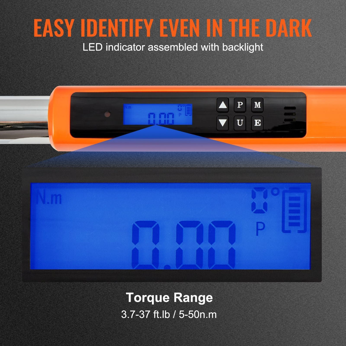 Digital Torque Wrench, 3.7-37ft.lb/5-50n.m 3/8" Drive Electronic Torque Wrench, Torque Wrench Kit Torque Range Accurate to ±2%, 3-Mode Adjustable Torque Wrench Set with LED Buzzer Calibration