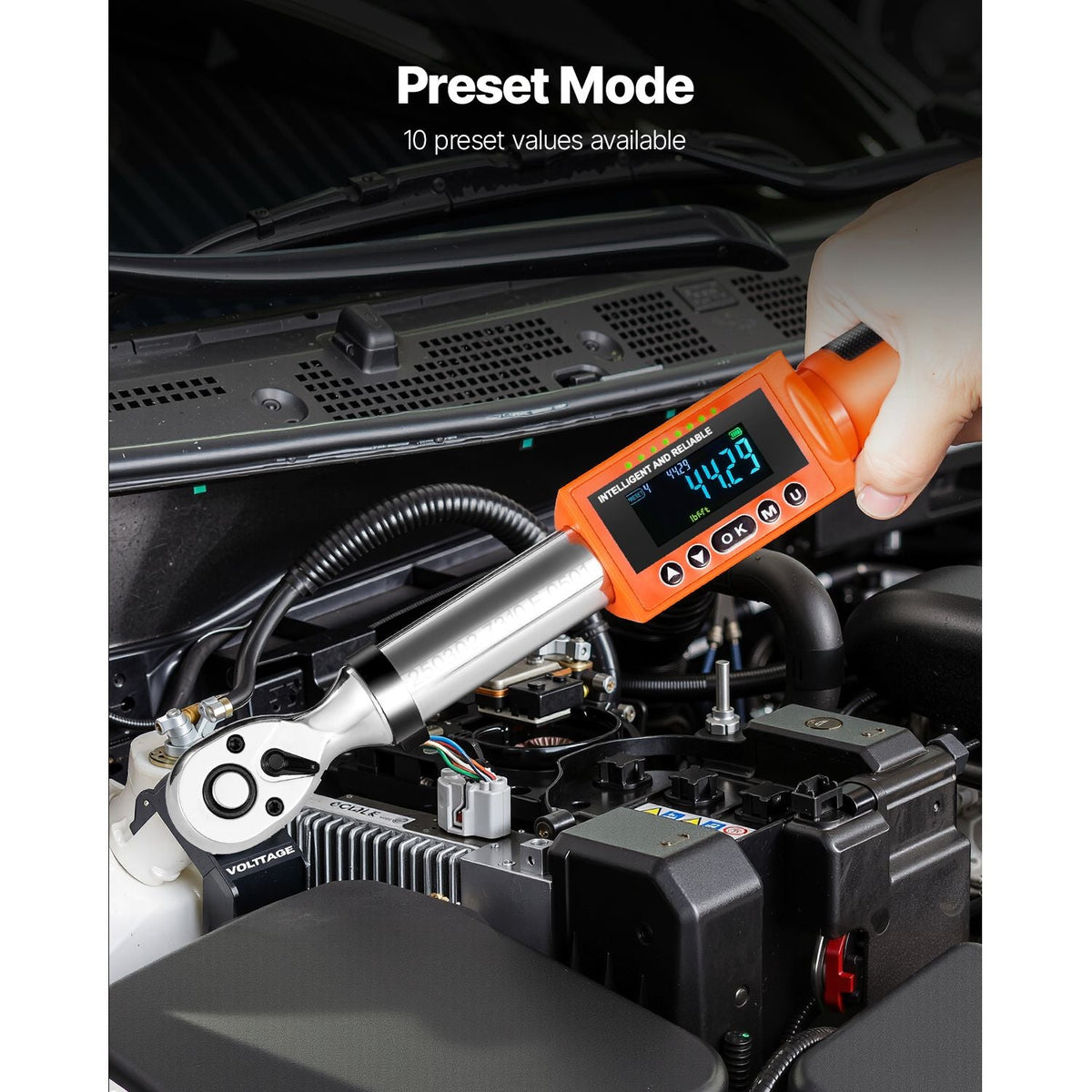Digital Torque Wrench, 3/8 Inch Drive, 0-99.57 lbf-ft / 0-135 N.m, 72-Tooth, ±2% High Accuracy Electronic Torque Wrench with Preset Value, Buzzer and LED Notification, for Automotive Motorcycle