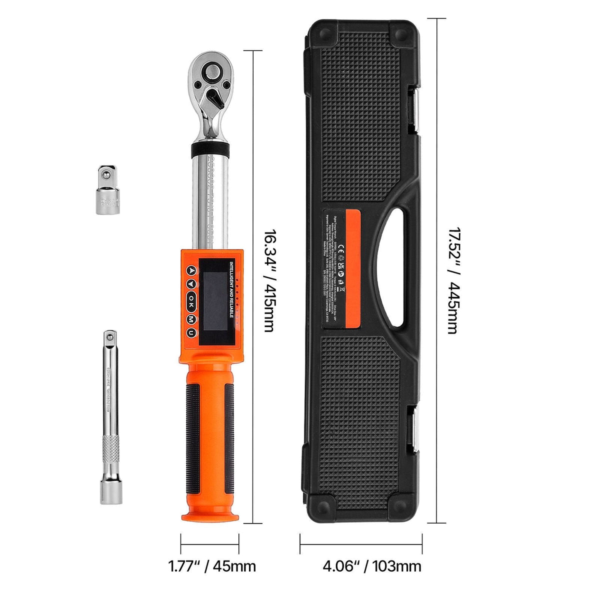 Digital Torque Wrench, 3/8 Inch Drive, 0-99.57 lbf-ft / 0-135 N.m, 72-Tooth, ±2% High Accuracy Electronic Torque Wrench with Preset Value, Buzzer and LED Notification, for Automotive Motorcycle