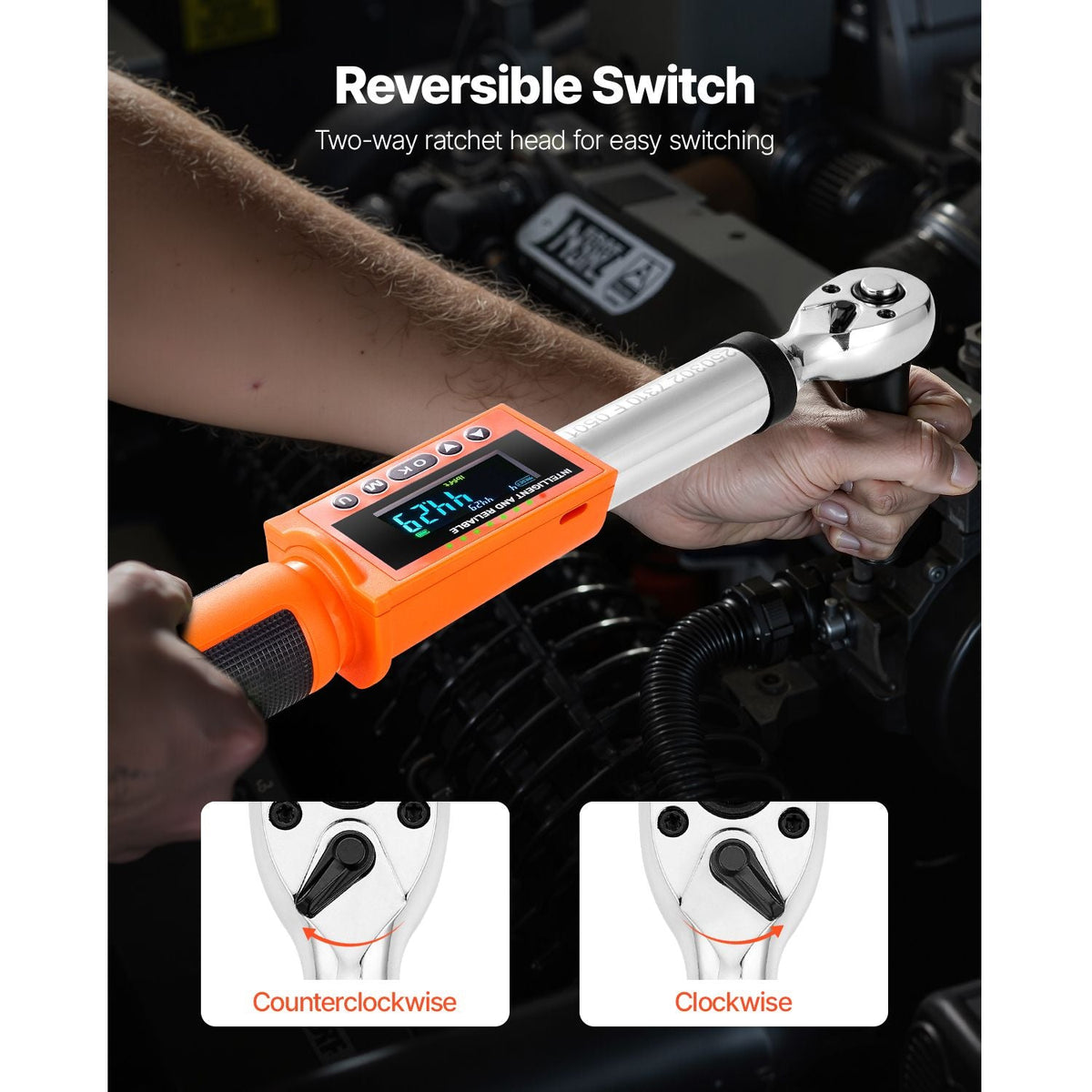 Digital Torque Wrench, 3/8 Inch Drive, 0-99.57 lbf-ft / 0-135 N.m, 72-Tooth, ±2% High Accuracy Electronic Torque Wrench with Preset Value, Buzzer and LED Notification, for Automotive Motorcycle