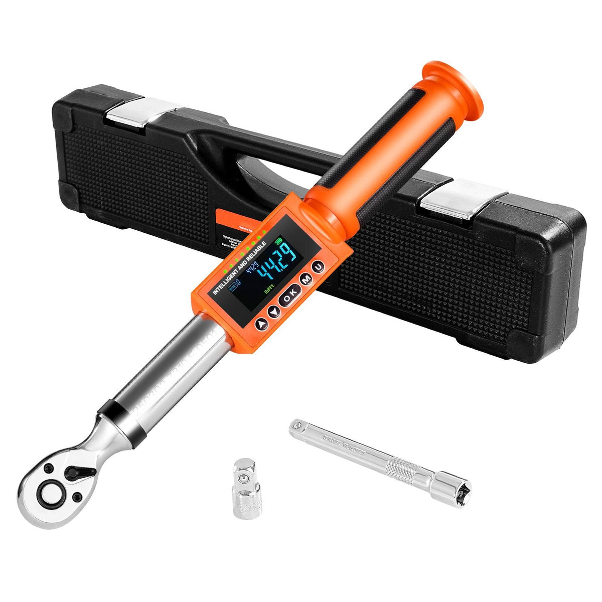 Digital Torque Wrench, 3/8 Inch Drive, 0-99.57 lbf-ft / 0-135 N.m, 72-Tooth, ±2% High Accuracy Electronic Torque Wrench with Preset Value, Buzzer and LED Notification, for Automotive Motorcycle
