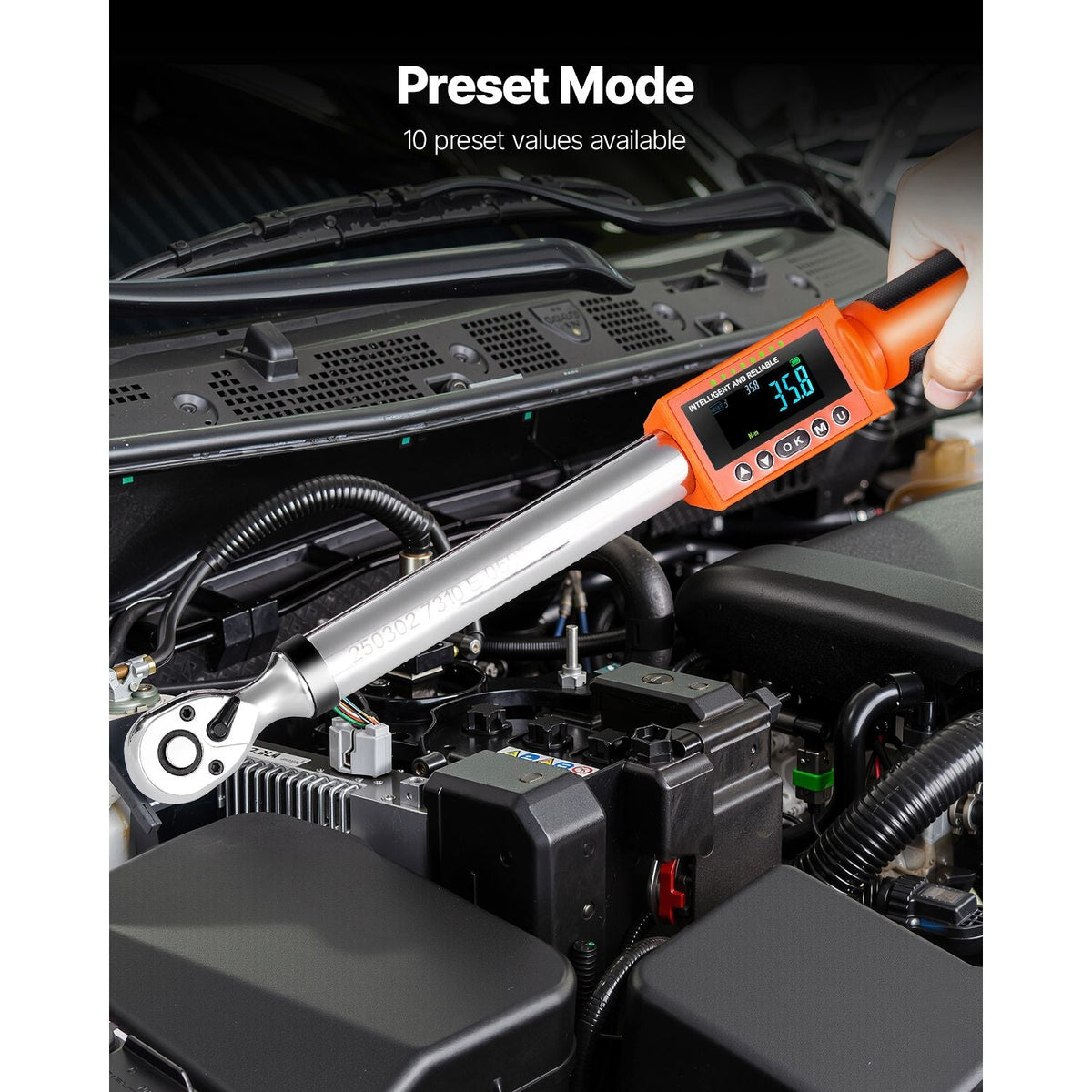 Digital Torque Wrench Set, 2 Pieces, 1/2, 3/8 Inch Drive, 72-Tooth, ±2% High Accuracy Electronic Torque Wrench with Preset Value, Buzzer and LED Notification, for Automotive Motorcycle