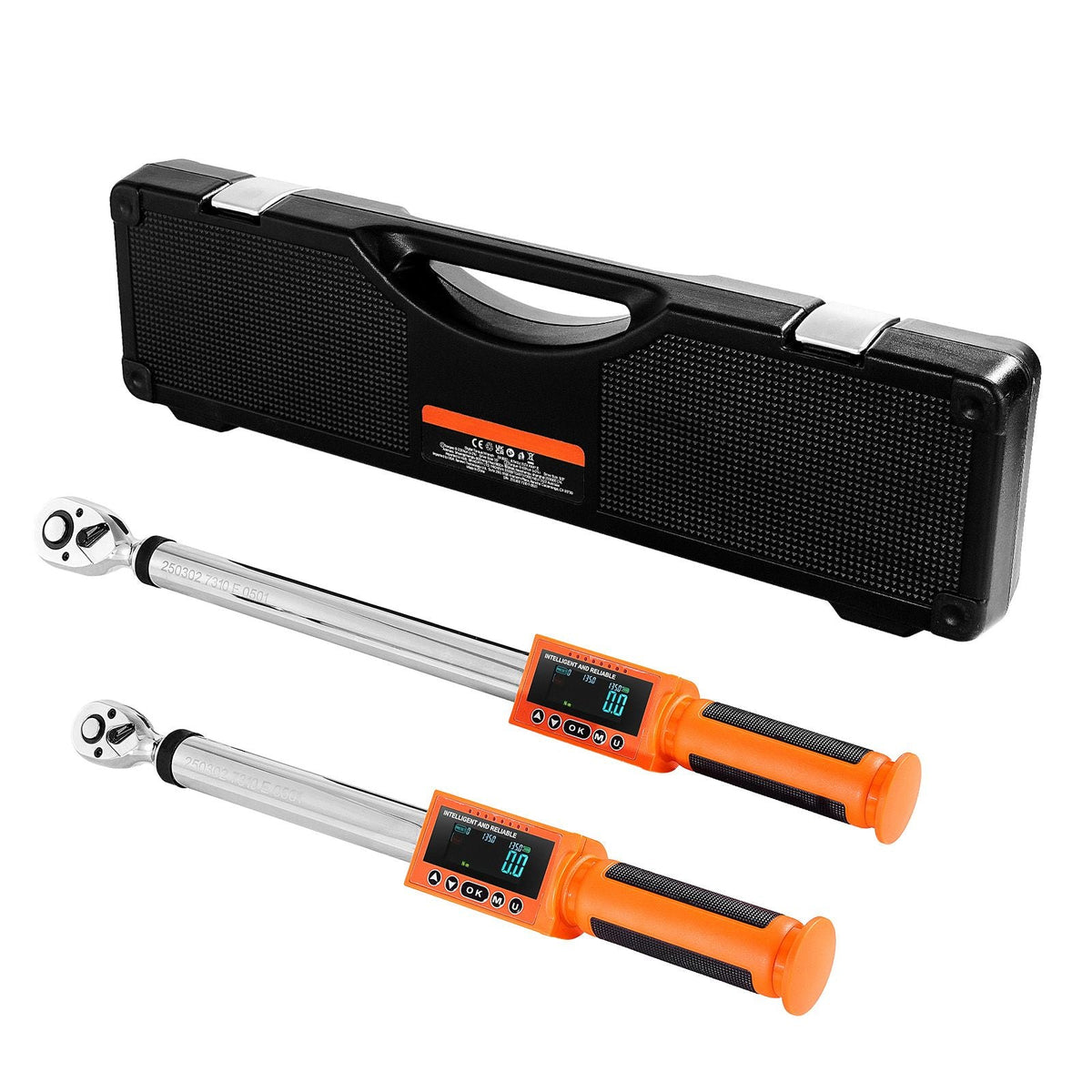 Digital Torque Wrench Set, 2 Pieces, 1/2, 3/8 Inch Drive, 72-Tooth, ±2% High Accuracy Electronic Torque Wrench with Preset Value, Buzzer and LED Notification, for Automotive Motorcycle