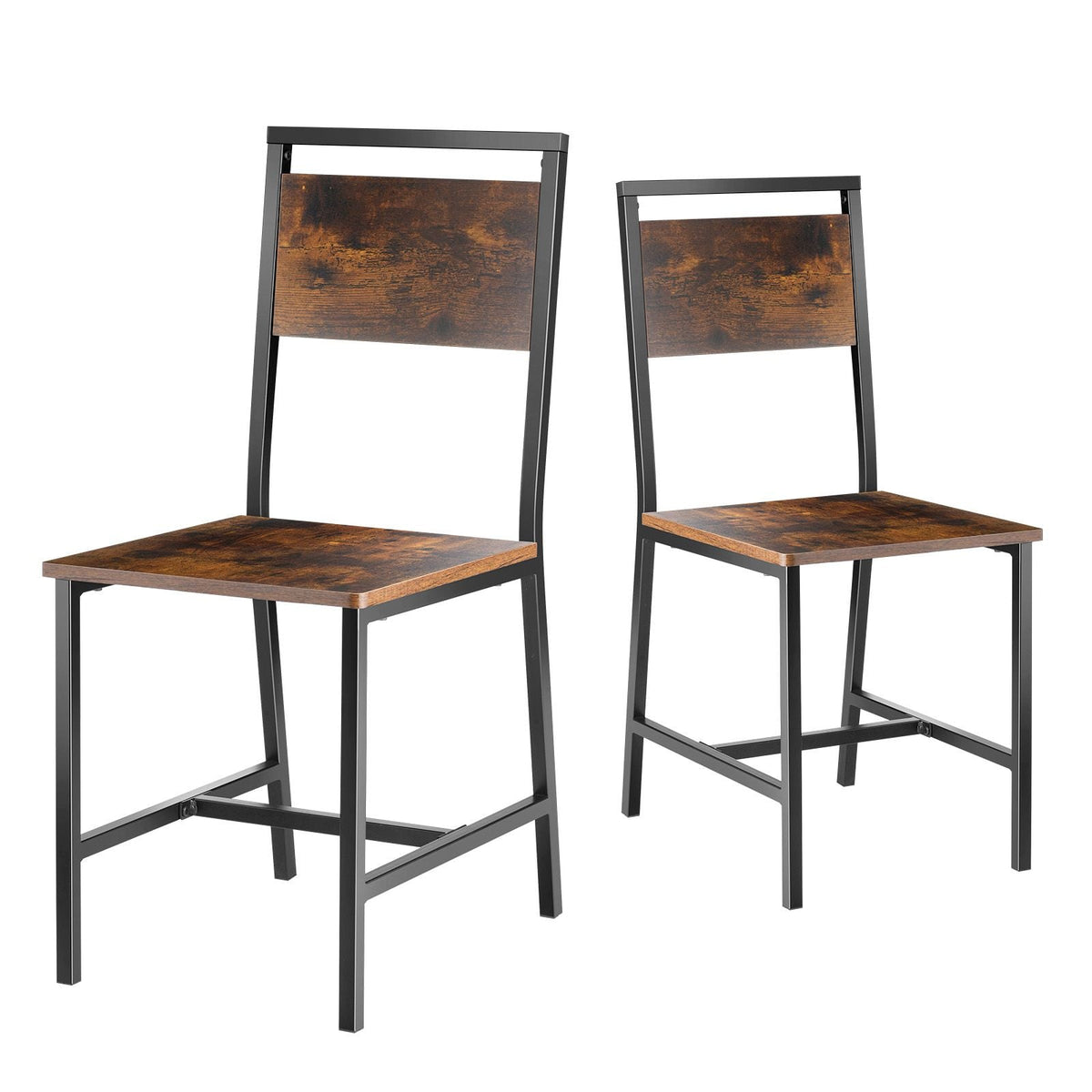 Dining Chairs Set of 4, Wooden Table Chairs with Metal Frame and Backrest, Easy to Assemble Leather Side Chair, Modern Farmhouse Walnut Chair for Kitchen Living Room, Rustic Brown and Black
