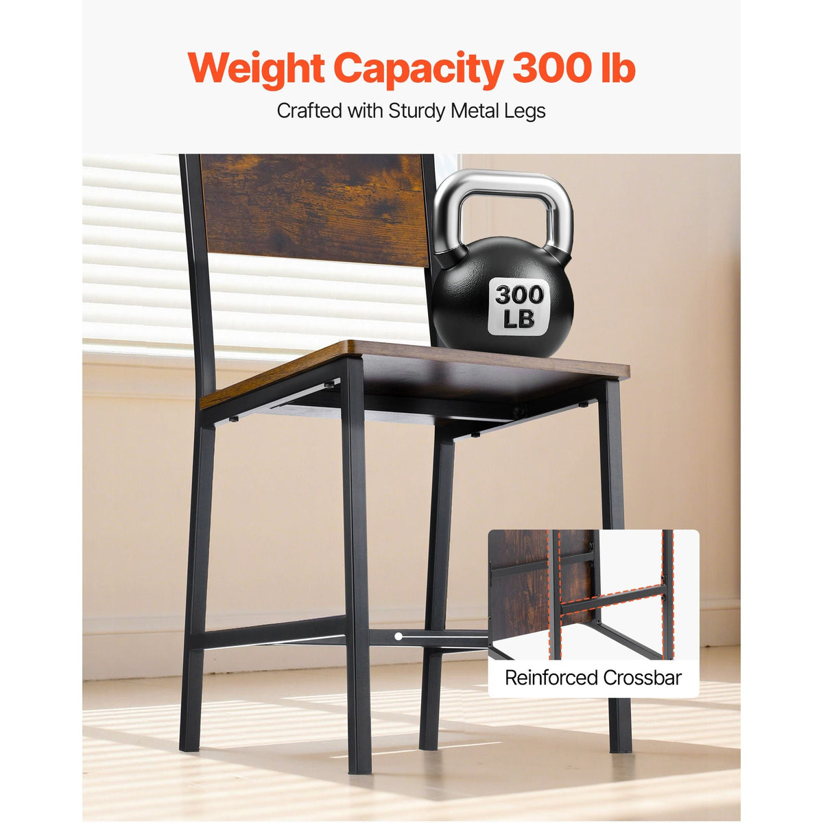 Dining Chairs Set of 6, Wooden Table Chairs with Metal Frame and Backrest, Easy to Assemble Leather Side Chair, Modern Farmhouse Walnut Chair for Kitchen Living Room, Rustic Brown and Black