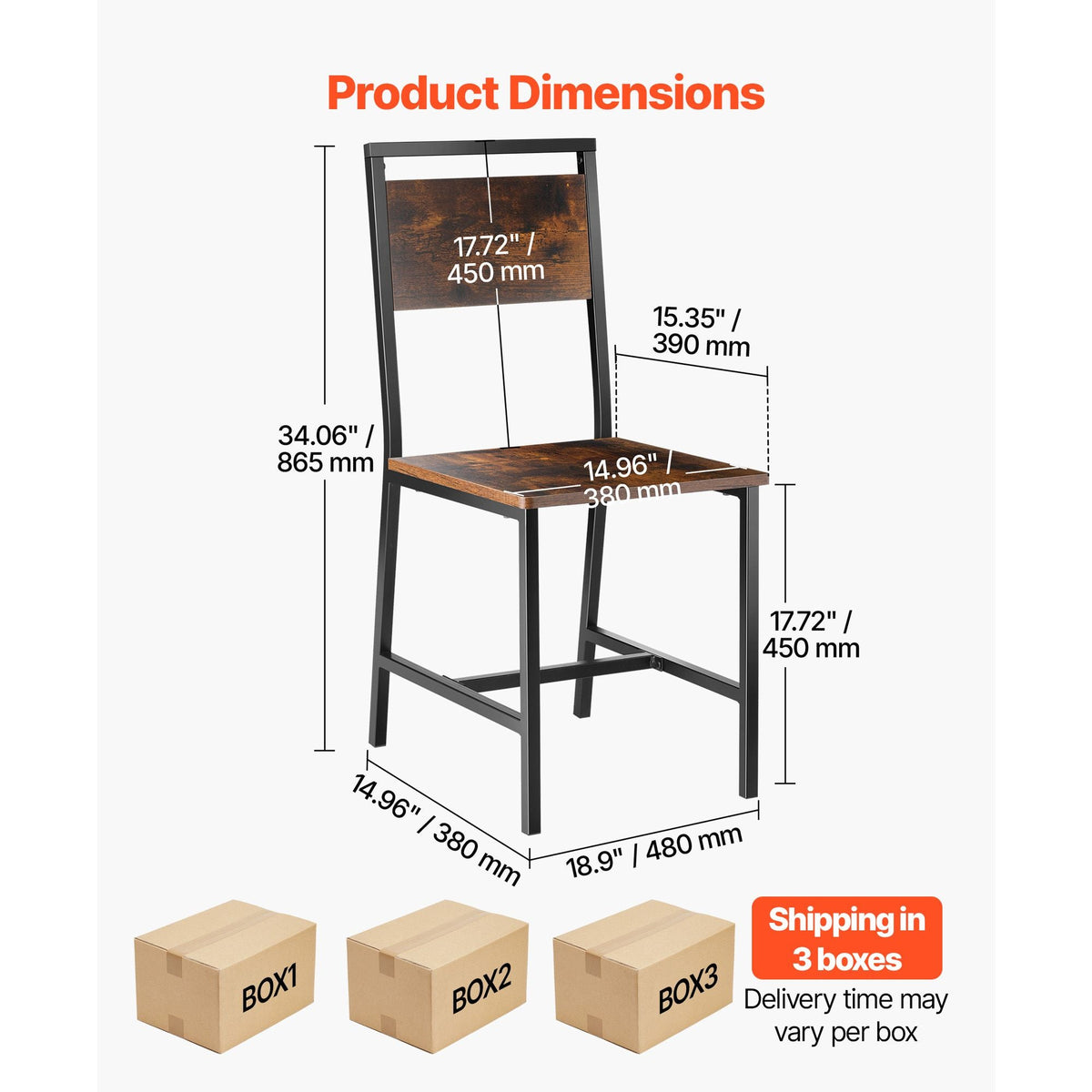 Dining Chairs Set of 6, Wooden Table Chairs with Metal Frame and Backrest, Easy to Assemble Leather Side Chair, Modern Farmhouse Walnut Chair for Kitchen Living Room, Rustic Brown and Black