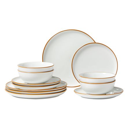 Dinnerware Set, Service for 4 (12 PCS), Round Plates and Bowls Sets, Scratch Resistant Ceramic Dinner Ware, Dishwasher and Microwave Suitable Kitchen Dish, for Dessert Salad Soup Pasta, White