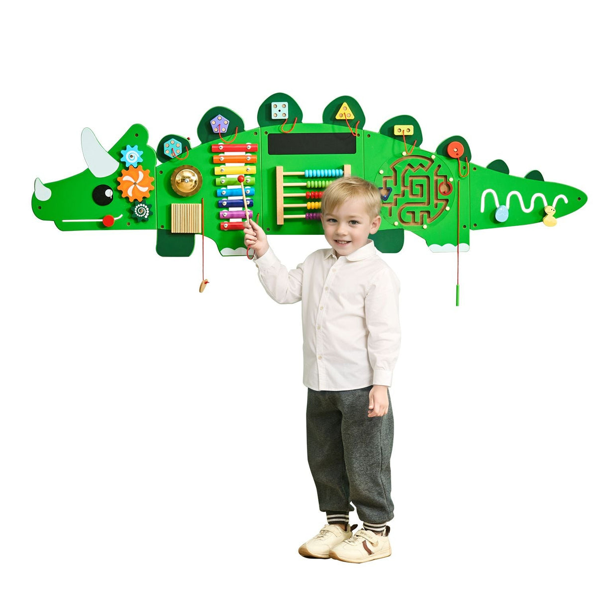 Dinosaur Activity Wall Busy Board Panels, 11 Activities, Montessori Sensory Wall Toy for Kids 3-12 Years, Montessori Learning Activity Center, Ideal for Toddler Playroom Nursery Classroom