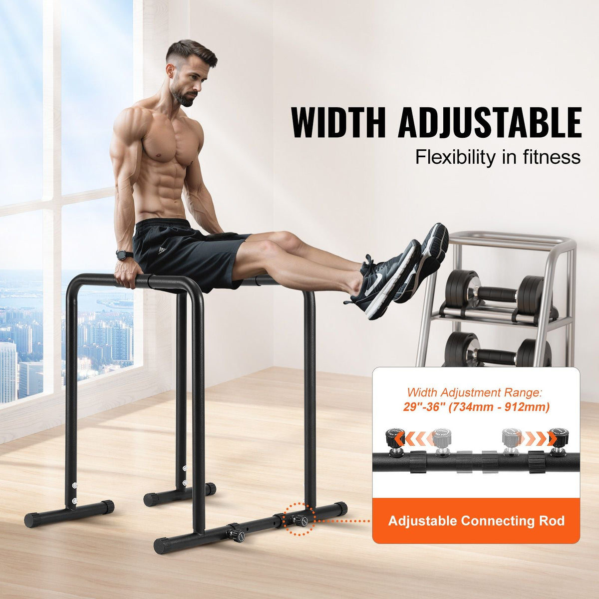 Dip Bar, 440 lbs Capacity, Heave Duty Dip Stand Station with Adjustable Height, Fitness Workout Dip Bar Station Stabilizer Parallette Push Up Stand, Parallel Bars for Strength Training Home Gym