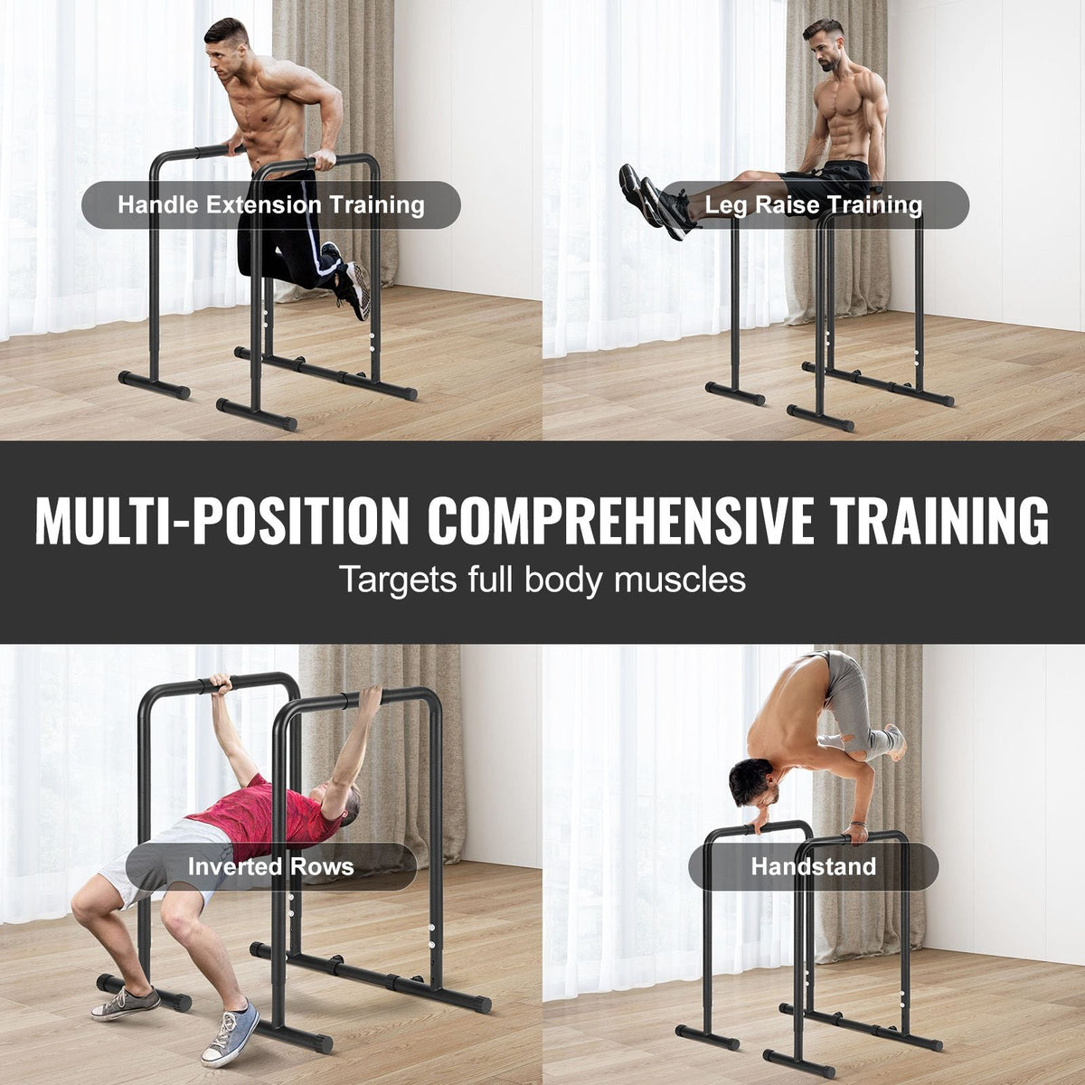 Dip Bar, 440 lbs Capacity, Heave Duty Dip Stand Station with Adjustable Height, Fitness Workout Dip Bar Station Stabilizer Parallette Push Up Stand, Parallel Bars for Strength Training Home Gym
