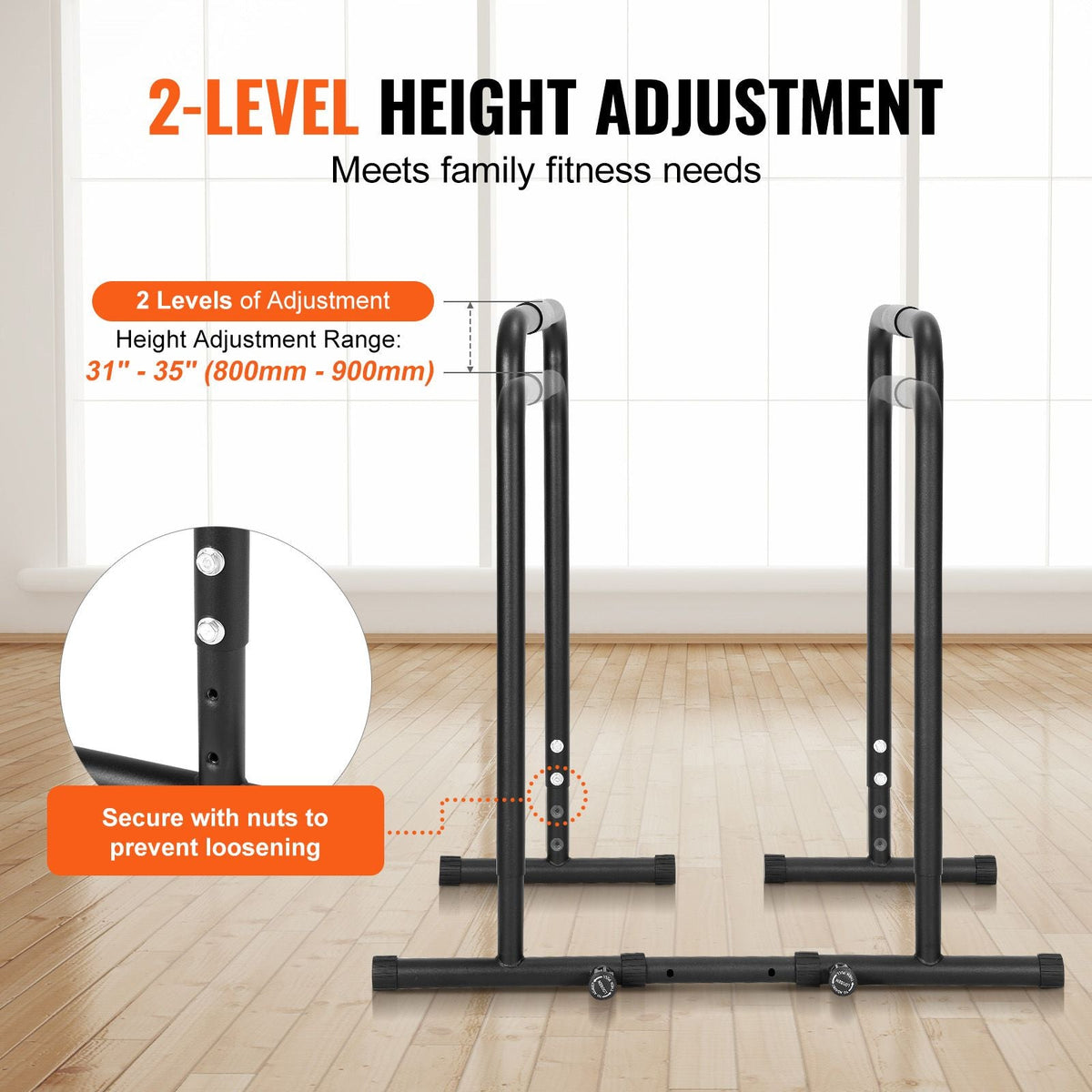 Dip Bar, 440 lbs Capacity, Heave Duty Dip Stand Station with Adjustable Height, Fitness Workout Dip Bar Station Stabilizer Parallette Push Up Stand, Parallel Bars for Strength Training Home Gym