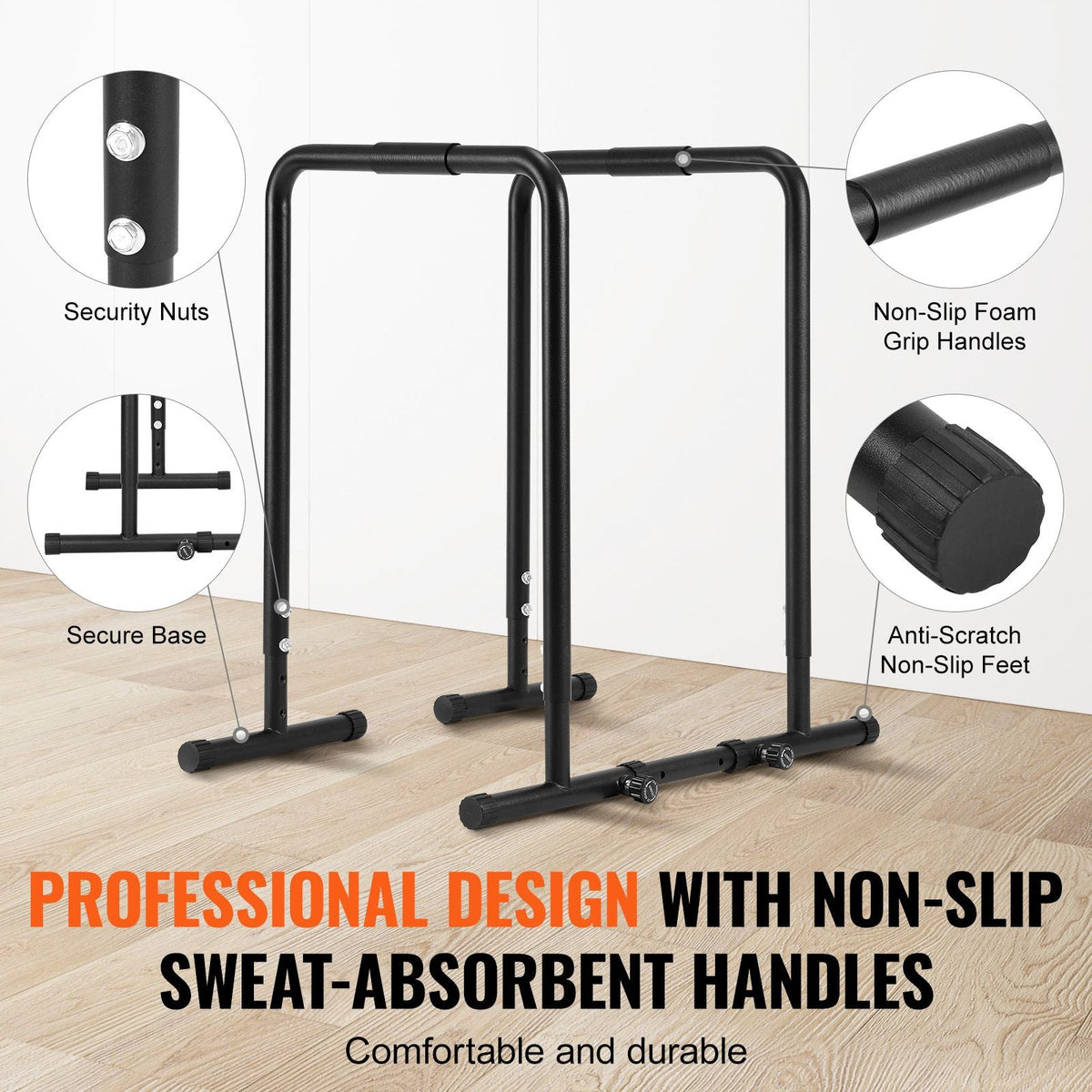 Dip Bar, 440 lbs Capacity, Heave Duty Dip Stand Station with Adjustable Height, Fitness Workout Dip Bar Station Stabilizer Parallette Push Up Stand, Parallel Bars for Strength Training Home Gym