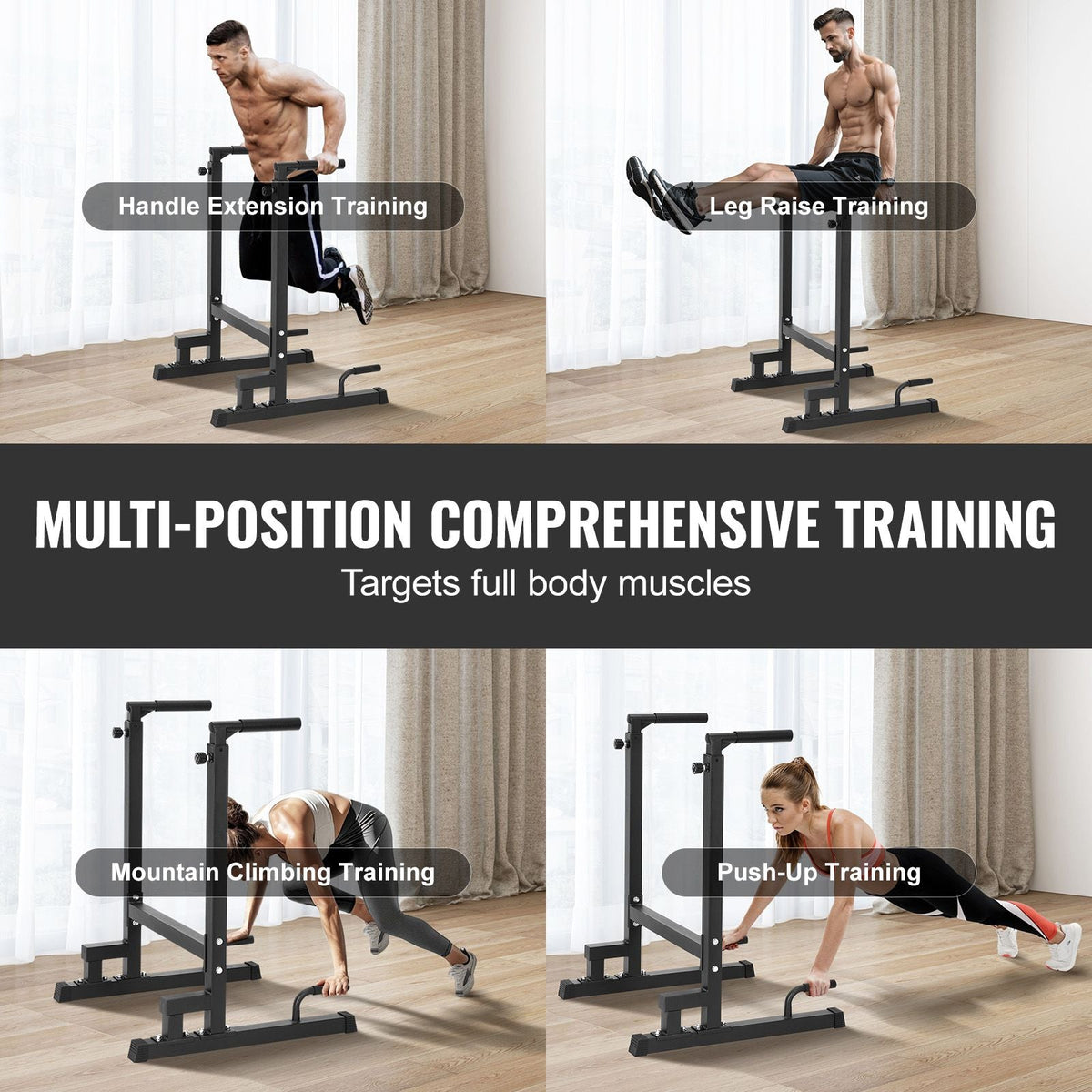 Dip Bar, 500 lbs Capacity, Heave Duty Dip Stand Station with Adjustable Height, Fitness Workout Dip Bar Station Stabilizer Parallette Push Up Stand, Parallel Bars for Strength Training Home Gym