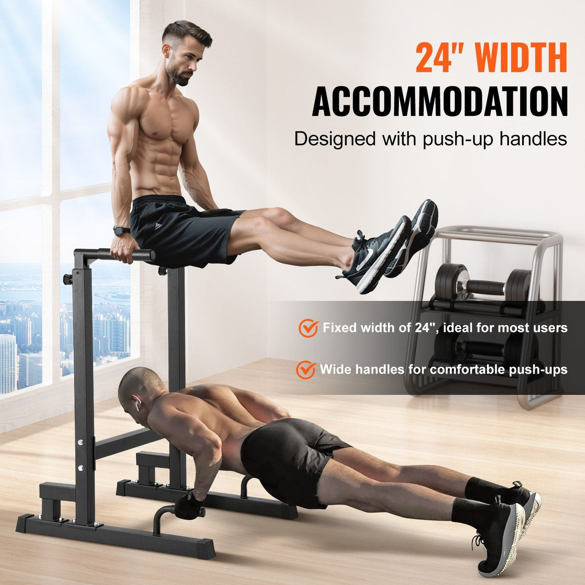 Dip Bar, 500 lbs Capacity, Heave Duty Dip Stand Station with Adjustable Height, Fitness Workout Dip Bar Station Stabilizer Parallette Push Up Stand, Parallel Bars for Strength Training Home Gym