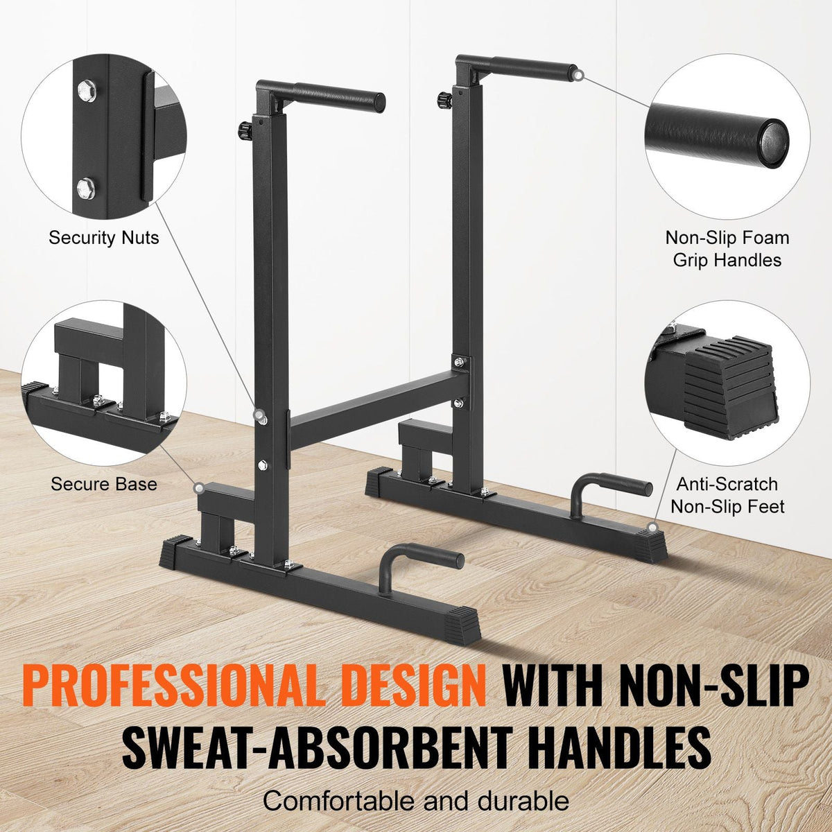 Dip Bar, 500 lbs Capacity, Heave Duty Dip Stand Station with Adjustable Height, Fitness Workout Dip Bar Station Stabilizer Parallette Push Up Stand, Parallel Bars for Strength Training Home Gym
