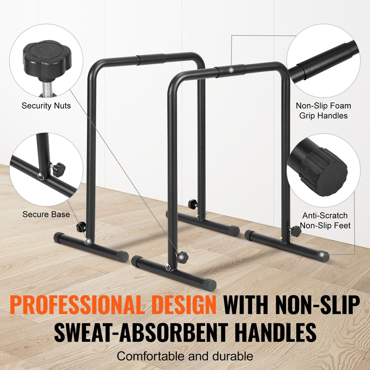 Dip Bars, 440 lbs Capacity, Heave Duty Dip Stand Station with Adjustable Height, Fitness Workout Dip Bar Station Stabilizer Parallette Push Up Stand, Parallel Bars for Strength Training Home Gym