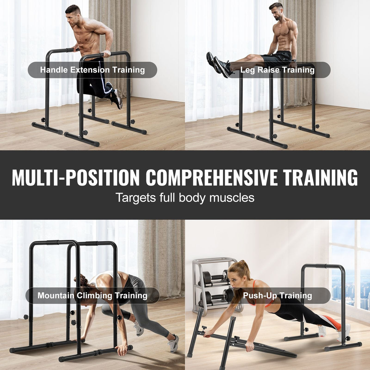 Dip Bars, 440 lbs Capacity, Heave Duty Dip Stand Station with Adjustable Height, Fitness Workout Dip Bar Station Stabilizer Parallette Push Up Stand, Parallel Bars for Strength Training Home Gym