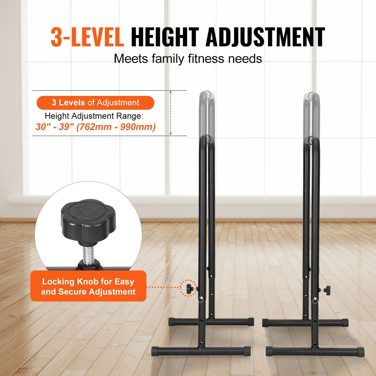 Dip Bars, 440 lbs Capacity, Heave Duty Dip Stand Station with Adjustable Height, Fitness Workout Dip Bar Station Stabilizer Parallette Push Up Stand, Parallel Bars for Strength Training Home Gym
