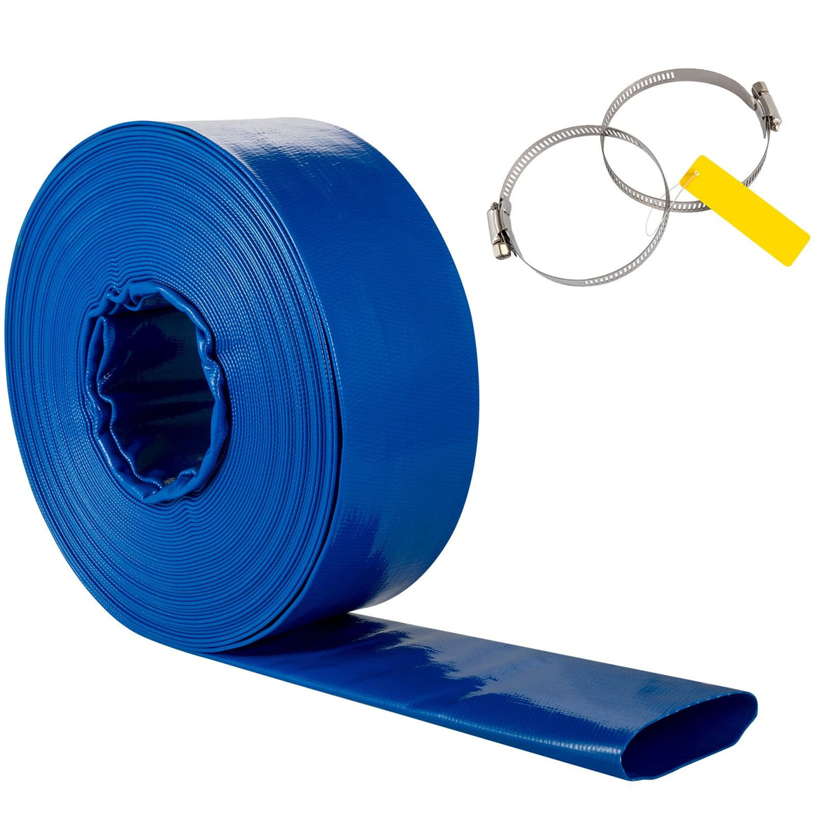 Discharge Hose, 3\" x 105\', PVC Lay Flat Hose, Heavy Duty Backwash Drain Hose with Clamps, Weather-proof & Burst-proof, Ideal for Swimming Pool & Water Transfer, Blue