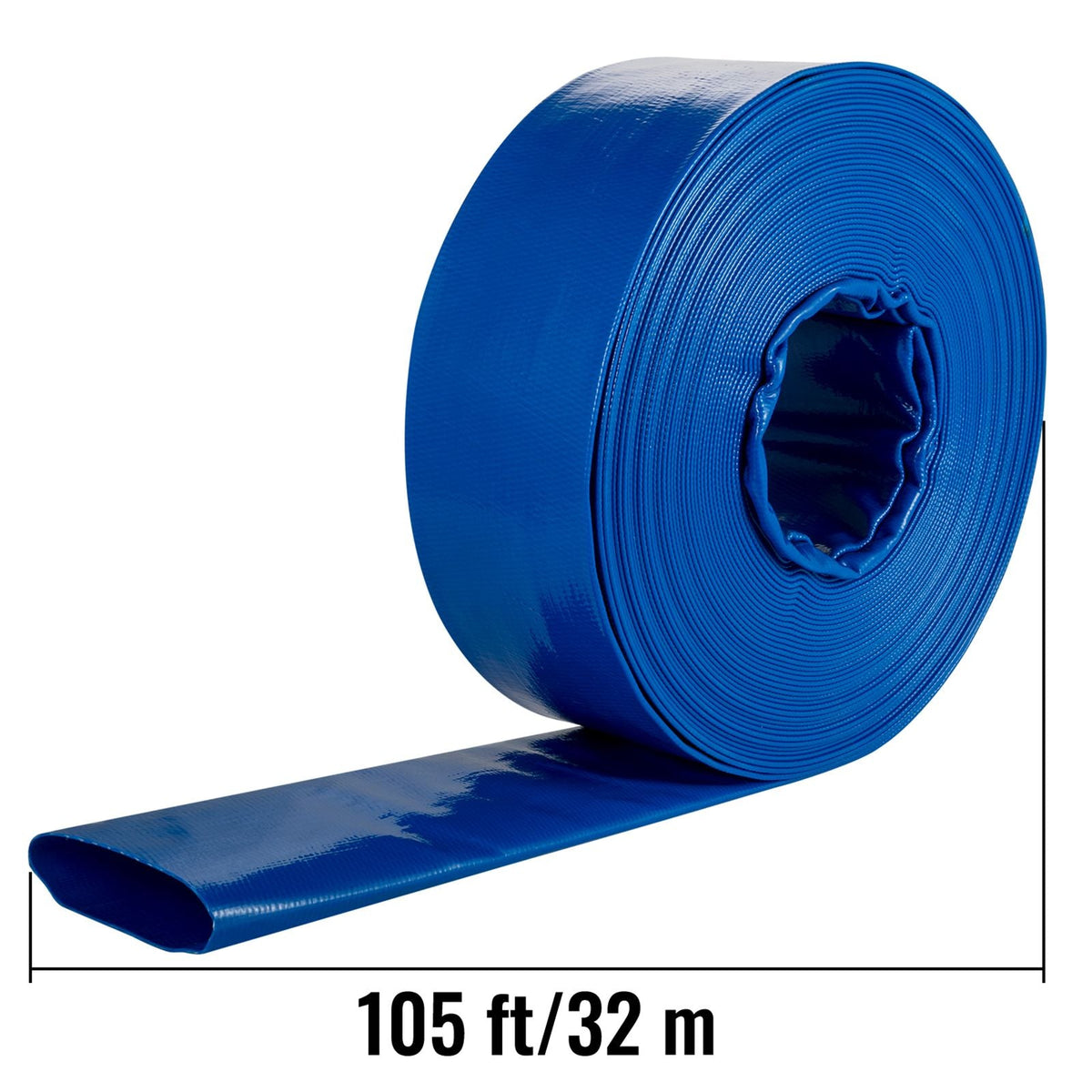 Discharge Hose, 4\" x 105\', PVC Lay Flat Hose, Heavy Duty Backwash Drain Hose with Clamps, Weather-proof & Burst-proof, Ideal for Swimming Pool & Water Transfer, Blue