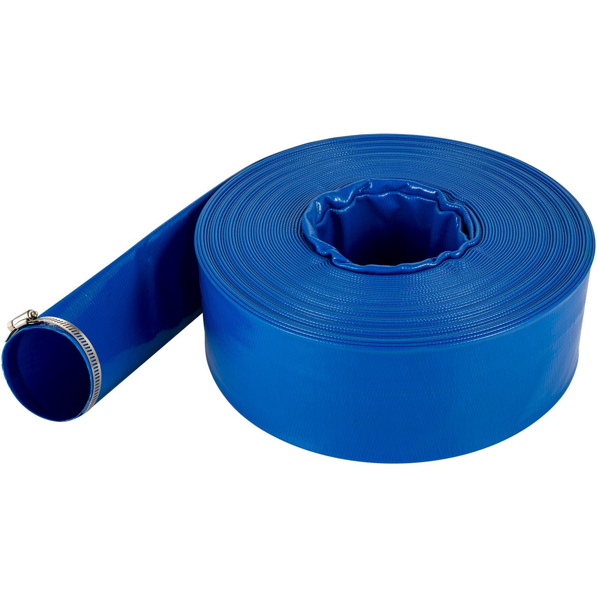 Discharge Hose, 4\" x 105\', PVC Lay Flat Hose, Heavy Duty Backwash Drain Hose with Clamps, Weather-proof & Burst-proof, Ideal for Swimming Pool & Water Transfer, Blue