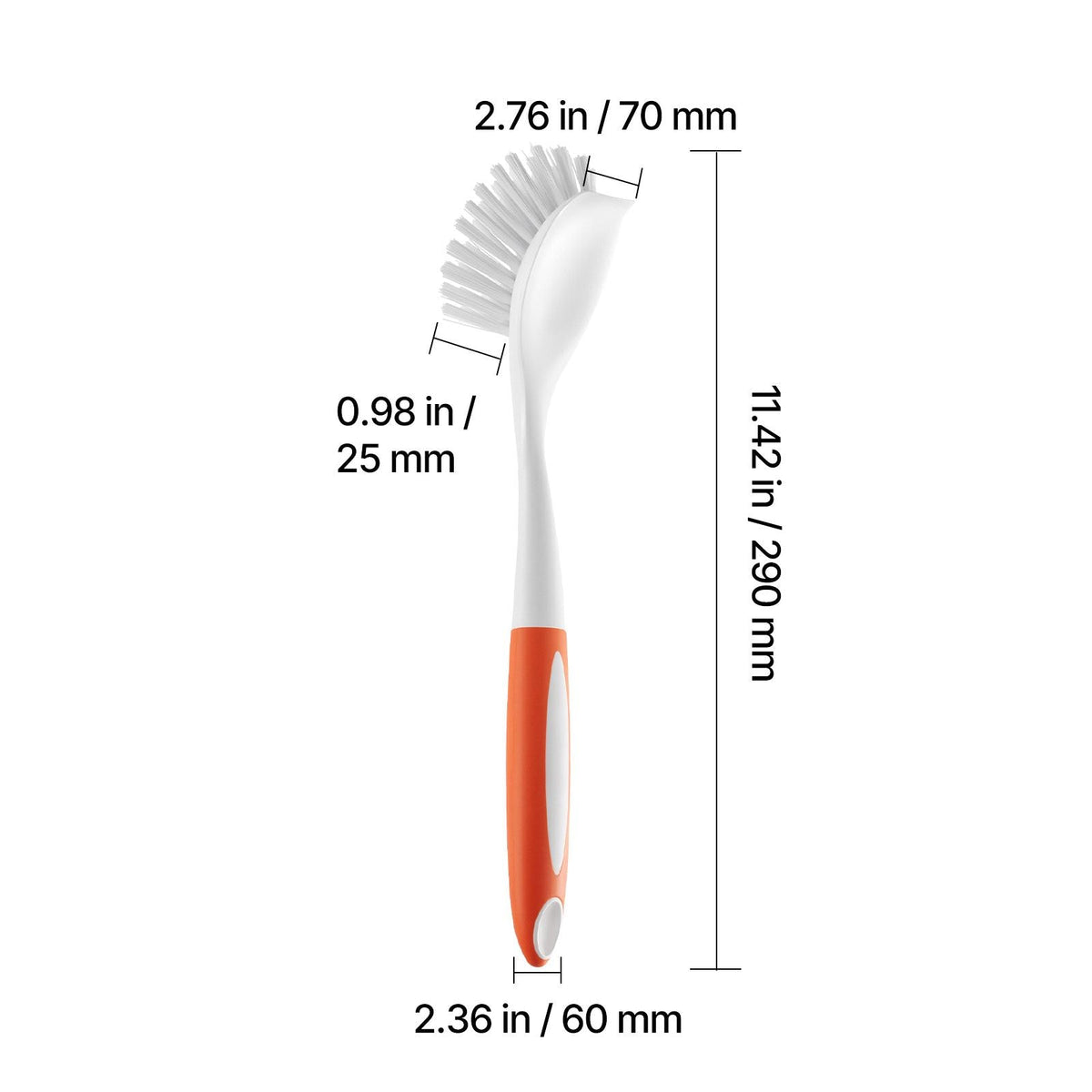 Dish Brush, 4 Pack Kitchen Scrub Brushes with PP Handle, Dish Cleaning Brushes with Curved Bristles, Ideal for Pots, Pans, Sink and Stove, 2 Gray + 2 Orange