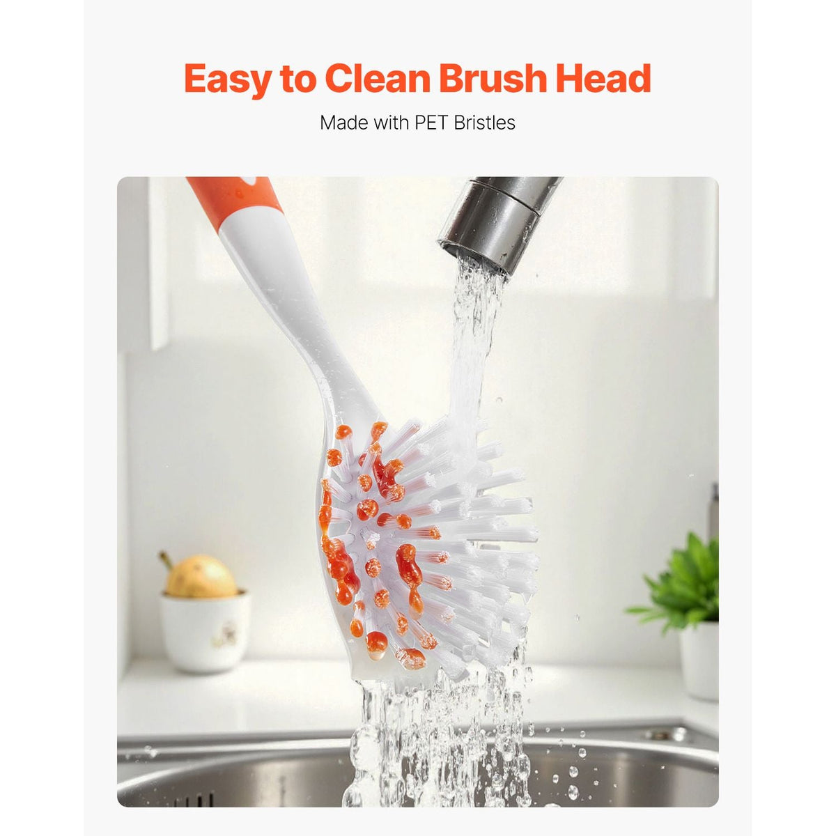 Dish Brush, 4 Pack Kitchen Scrub Brushes with PP Handle, Dish Cleaning Brushes with Curved Bristles, Ideal for Pots, Pans, Sink and Stove, 2 Gray + 2 Orange