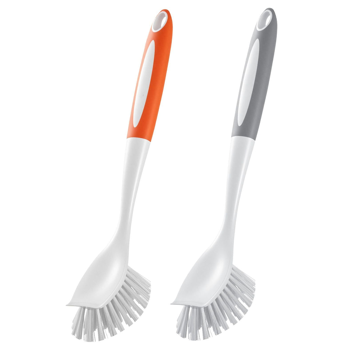 Dish Brush, 4 Pack Kitchen Scrub Brushes with PP Handle, Dish Cleaning Brushes with Curved Bristles, Ideal for Pots, Pans, Sink and Stove, 2 Gray + 2 Orange