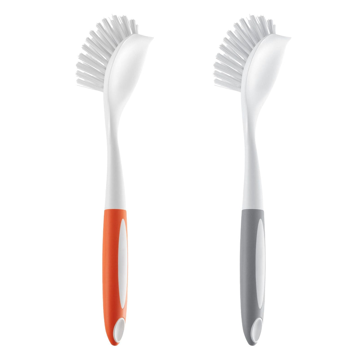 Dish Brush, 4 Pack Kitchen Scrub Brushes with PP Handle, Dish Cleaning Brushes with Curved Bristles, Ideal for Pots, Pans, Sink and Stove, 2 Gray + 2 Orange