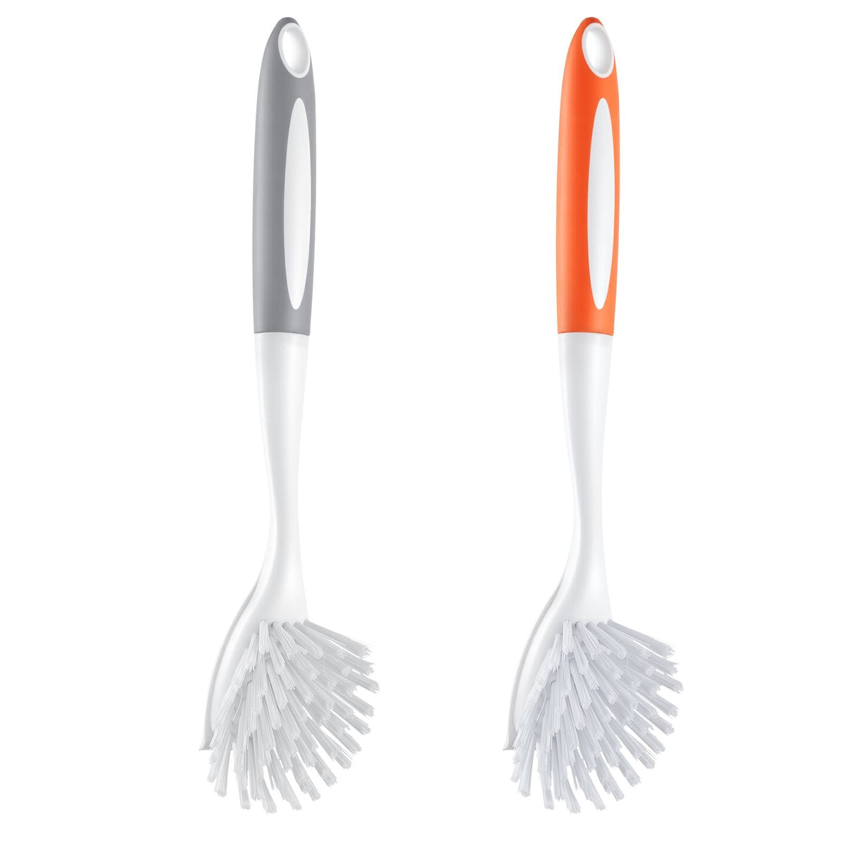 Dish Brush, 4 Pack Kitchen Scrub Brushes with PP Handle, Dish Cleaning Brushes with Curved Bristles, Ideal for Pots, Pans, Sink and Stove, 2 Gray + 2 Orange