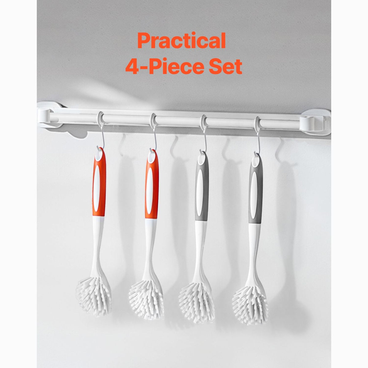 Dish Brush, 4 Pack Kitchen Scrub Brushes with PP Handle, Dish Cleaning Brushes with Curved Bristles, Ideal for Pots, Pans, Sink and Stove, 2 Gray + 2 Orange