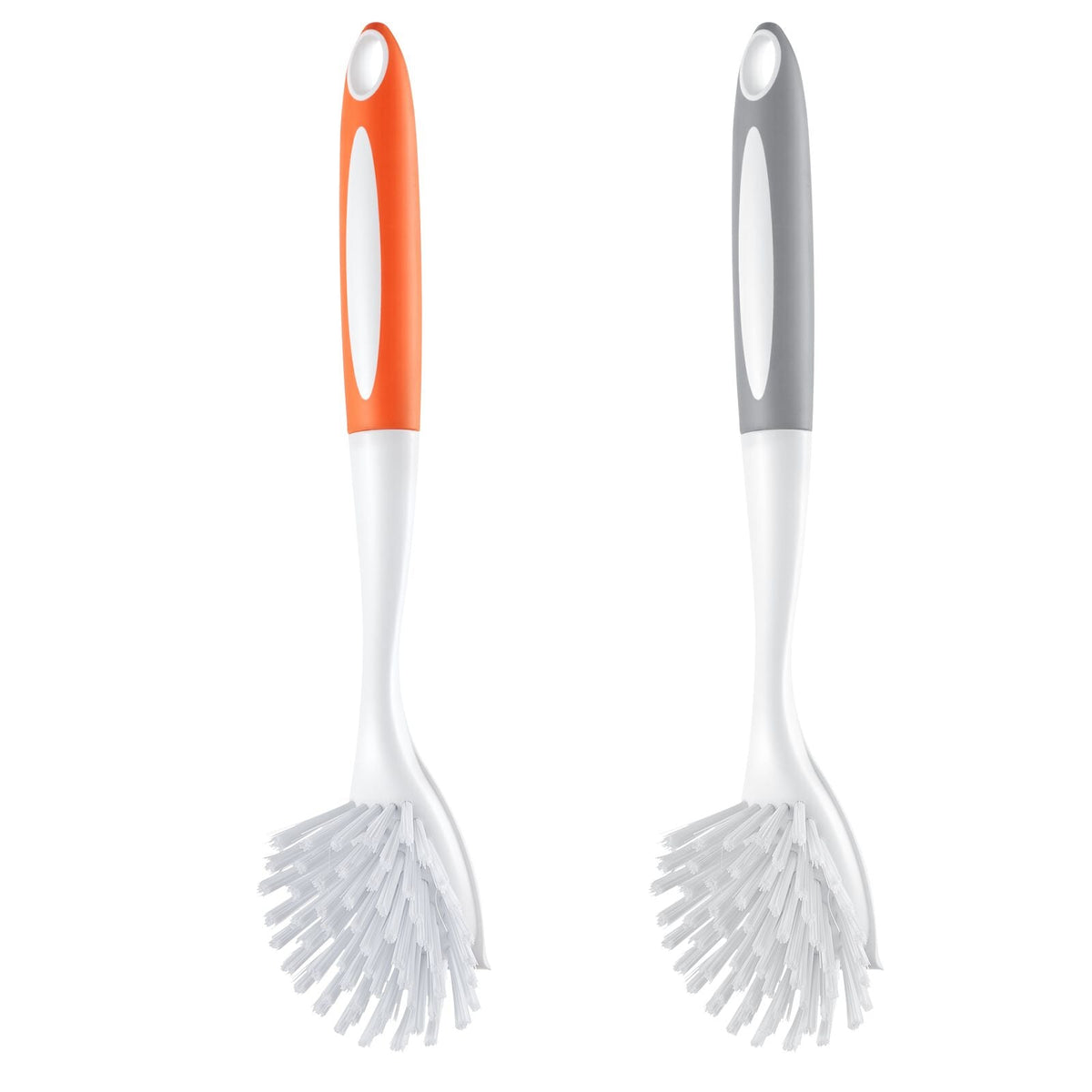 Dish Brush, 4 Pack Kitchen Scrub Brushes with PP Handle, Dish Cleaning Brushes with Curved Bristles, Ideal for Pots, Pans, Sink and Stove, 2 Gray + 2 Orange