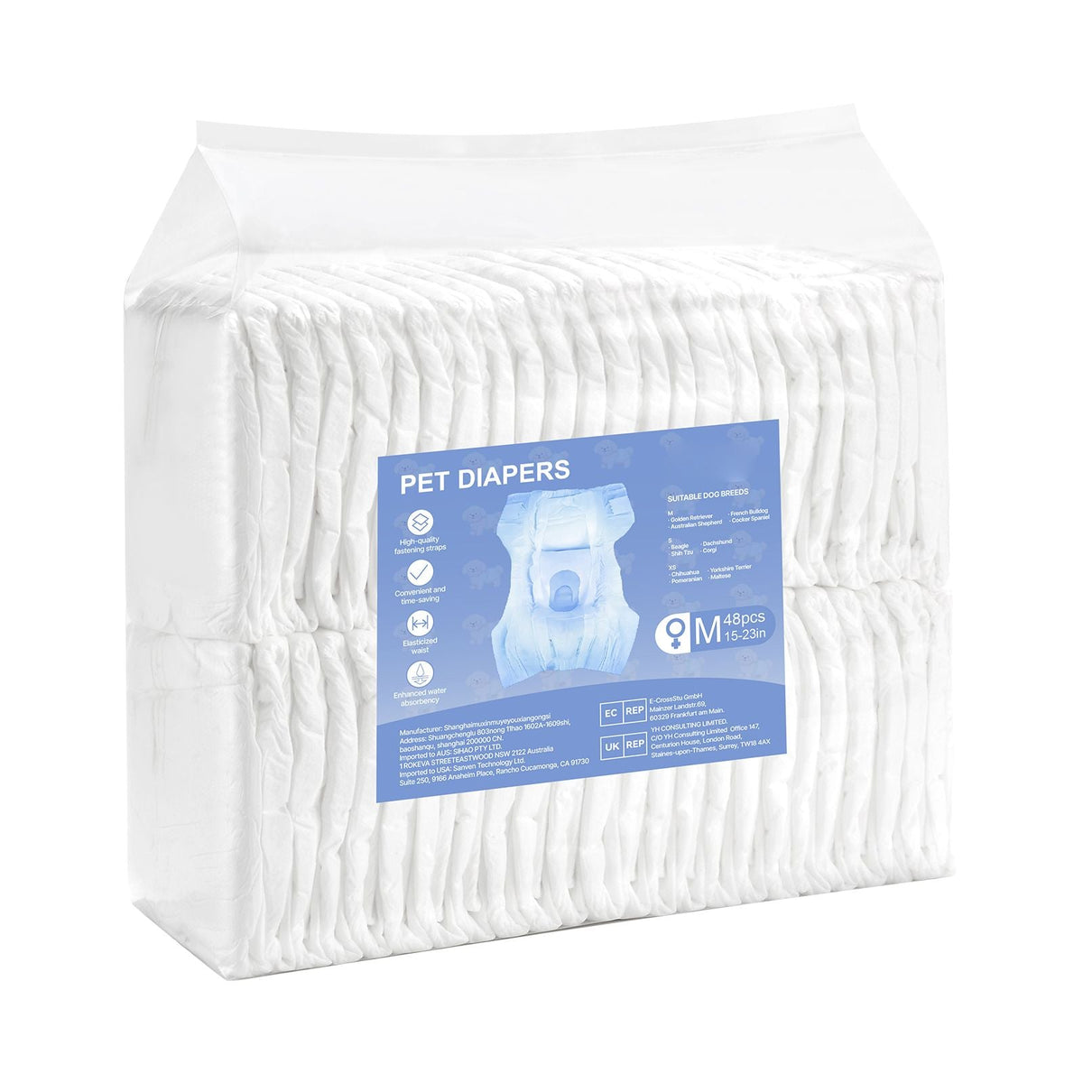 Disposable Dog Diapers, Super Absorbent Female Dog Diapers, 360° Leak-Proof Female Doggy Pet Diaper with Wetness Indicator for Heat Period, Training, Incontinence - M, 144 Count (2 Packs of 72)