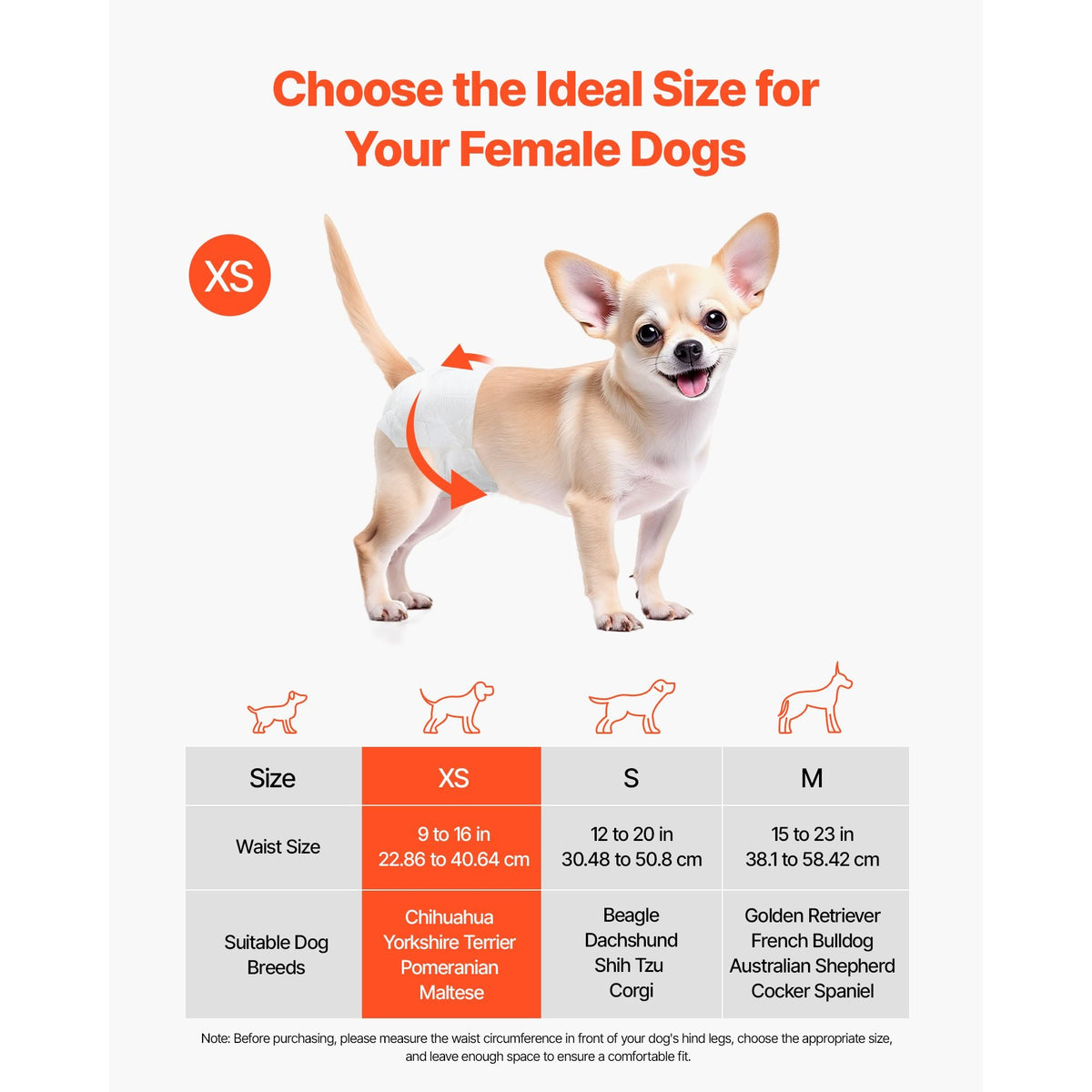 Disposable Dog Diapers, Super Absorbent Female Dog Diapers, 360° Leak-Proof Female Doggy Pet Diaper with Wetness Indicator for Heat Period, Training, Incontinence - XS, 144 Count (2 Packs of 72)