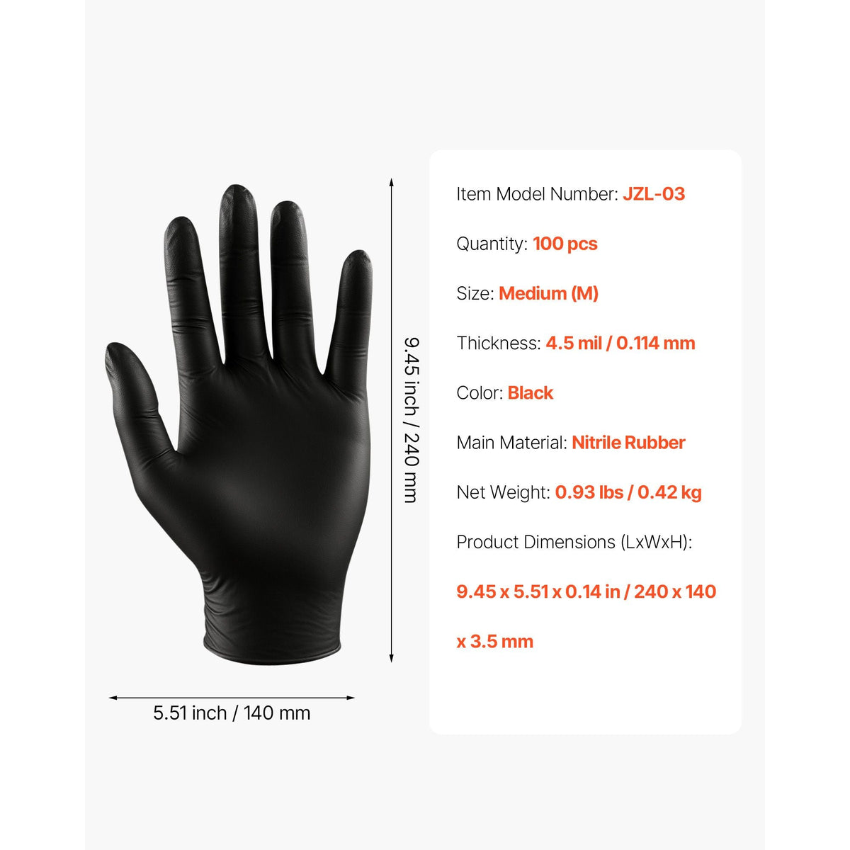 Disposable Gloves, 4.5 Mil Black Nitrile Gloves with Textured Fingertips, Latex & Powder-Free, Food-Grade, Puncture Resistance, Ideal for Medical Exams, Cooking and Cleaning, 100 Count, Medium