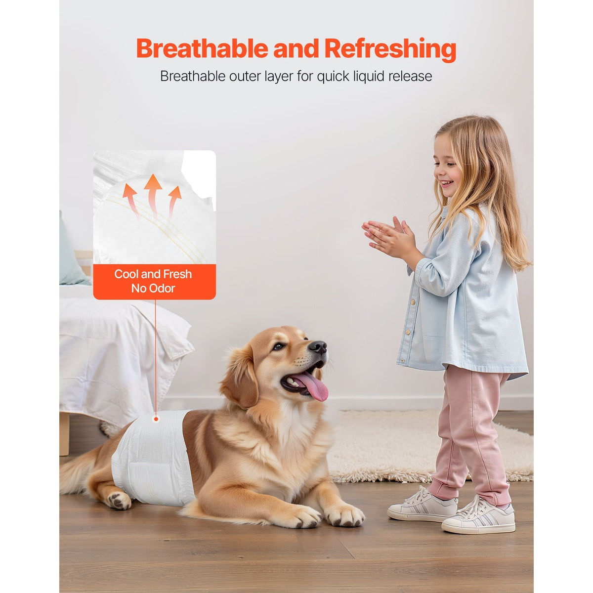 Disposable Male Dog Diapers, Super Absorbent Male Dog Wraps, 360 ° Leak-Proof Belly Bands with Wetness Indicator for Doggies in Heat, Training, Incontinence - M, 144 Count (2 Packs of 72)