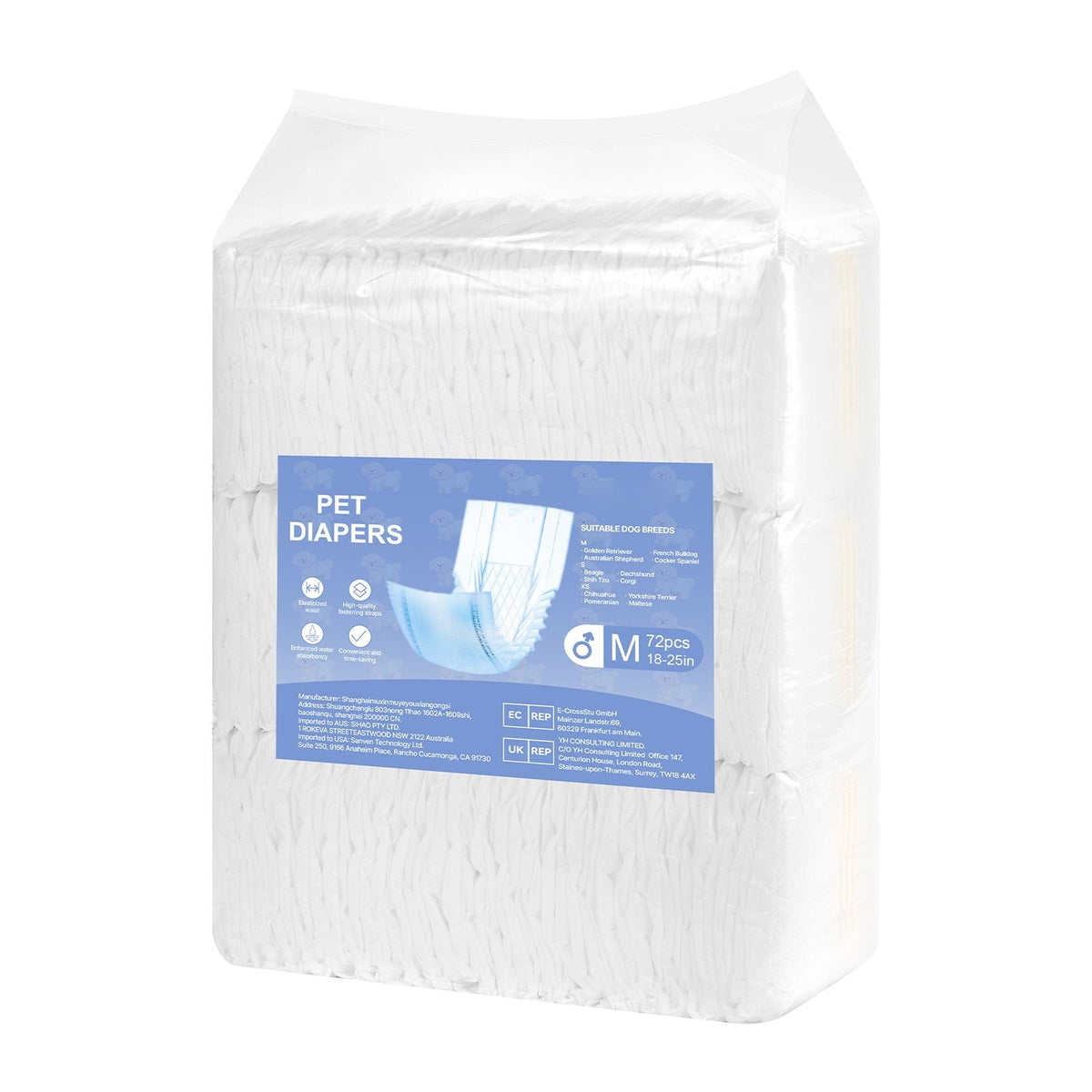 Disposable Male Dog Diapers, Super Absorbent Male Dog Wraps, 360 ° Leak-Proof Belly Bands with Wetness Indicator for Doggies in Heat, Training, Incontinence - M, 144 Count (2 Packs of 72)