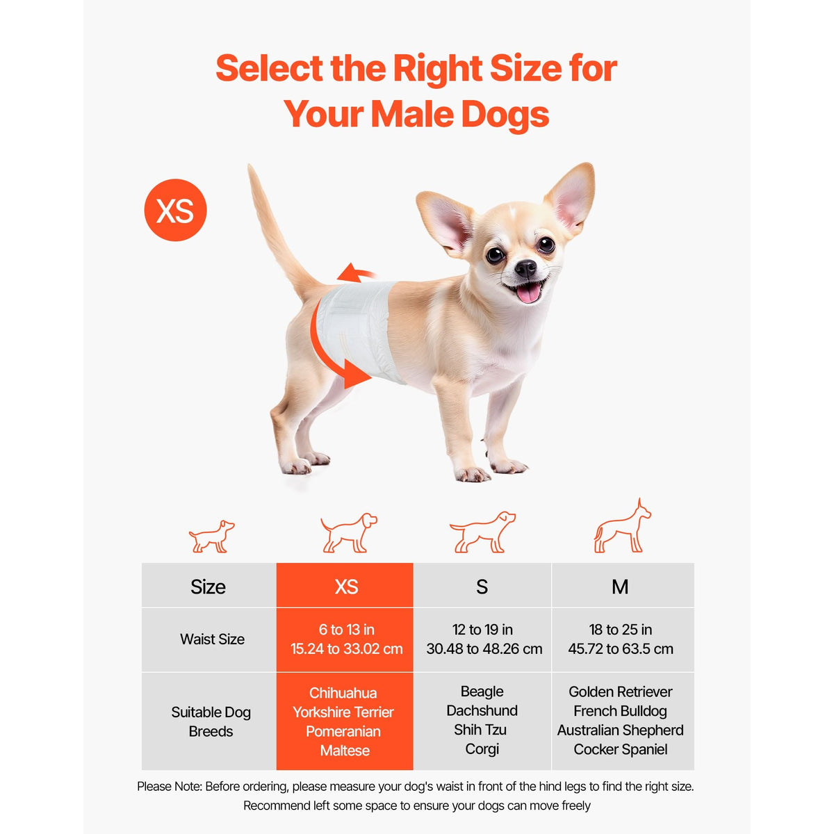 Disposable Male Dog Diapers, Super Absorbent Male Dog Wraps, 360 ° Leak-Proof Belly Bands with Wetness Indicator for Doggies in Heat, Training, Incontinence - XS, 144 Count (2 Packs of 72)