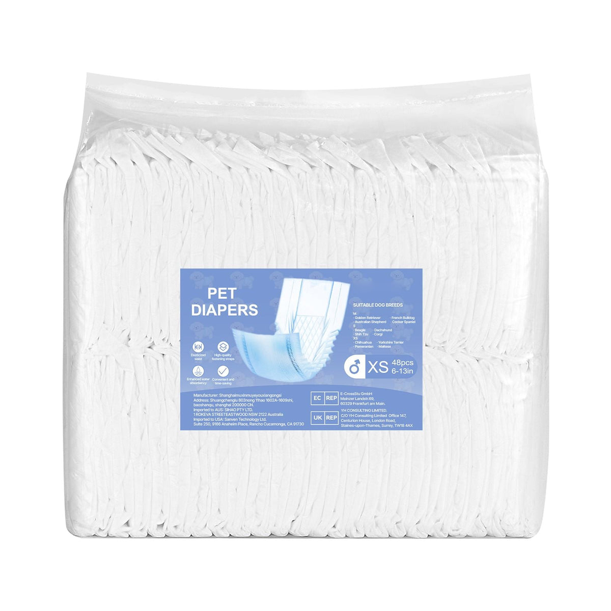 Disposable Male Dog Diapers, Super Absorbent Male Dog Wraps, 360 ° Leak-Proof Belly Bands with Wetness Indicator for Doggies in Heat, Training, Incontinence - XS, 96 Count (2 Packs of 48)